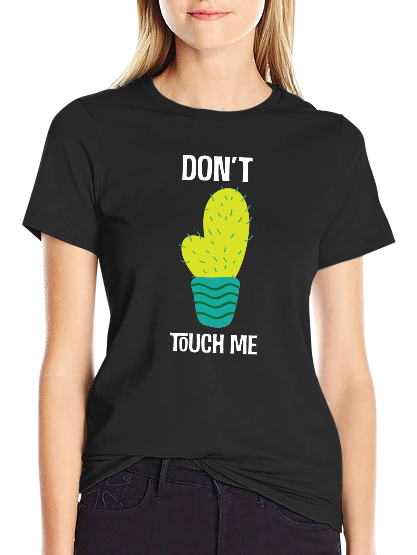 Camiseta Negra con Diseño de Cactus No me toques