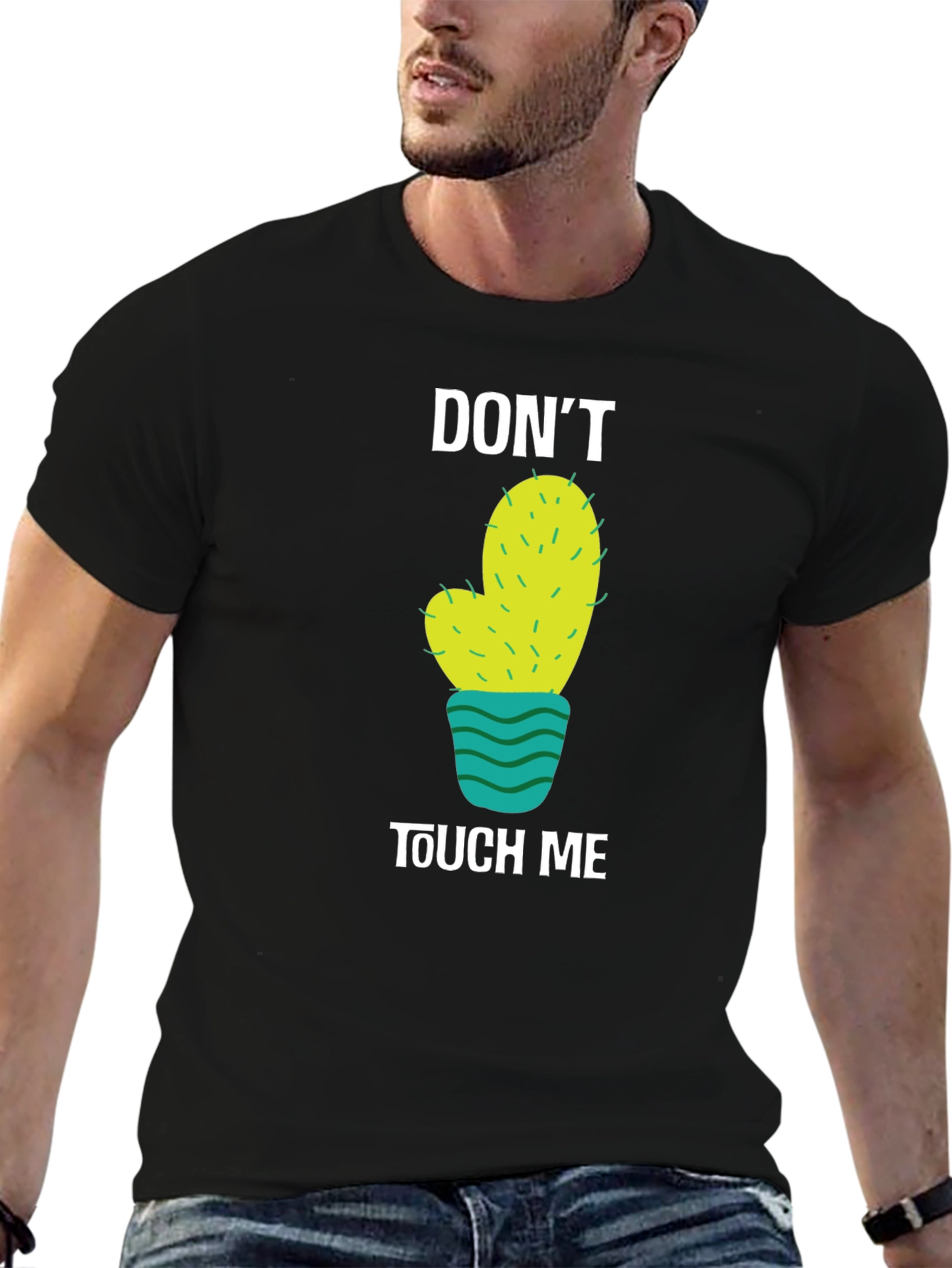 Camiseta Negra con Diseño de Cactus No me toques