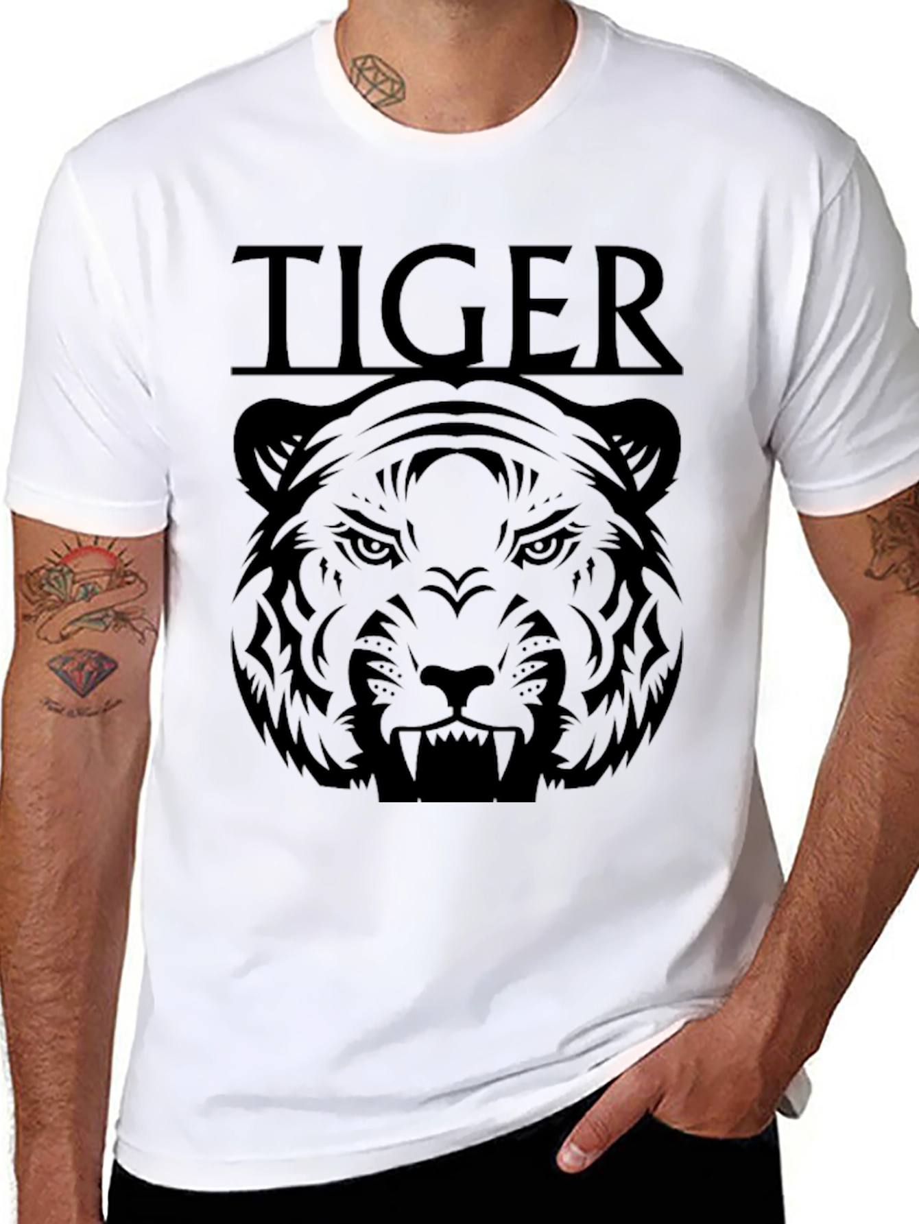 Camiseta Negra Estampada Tigre
