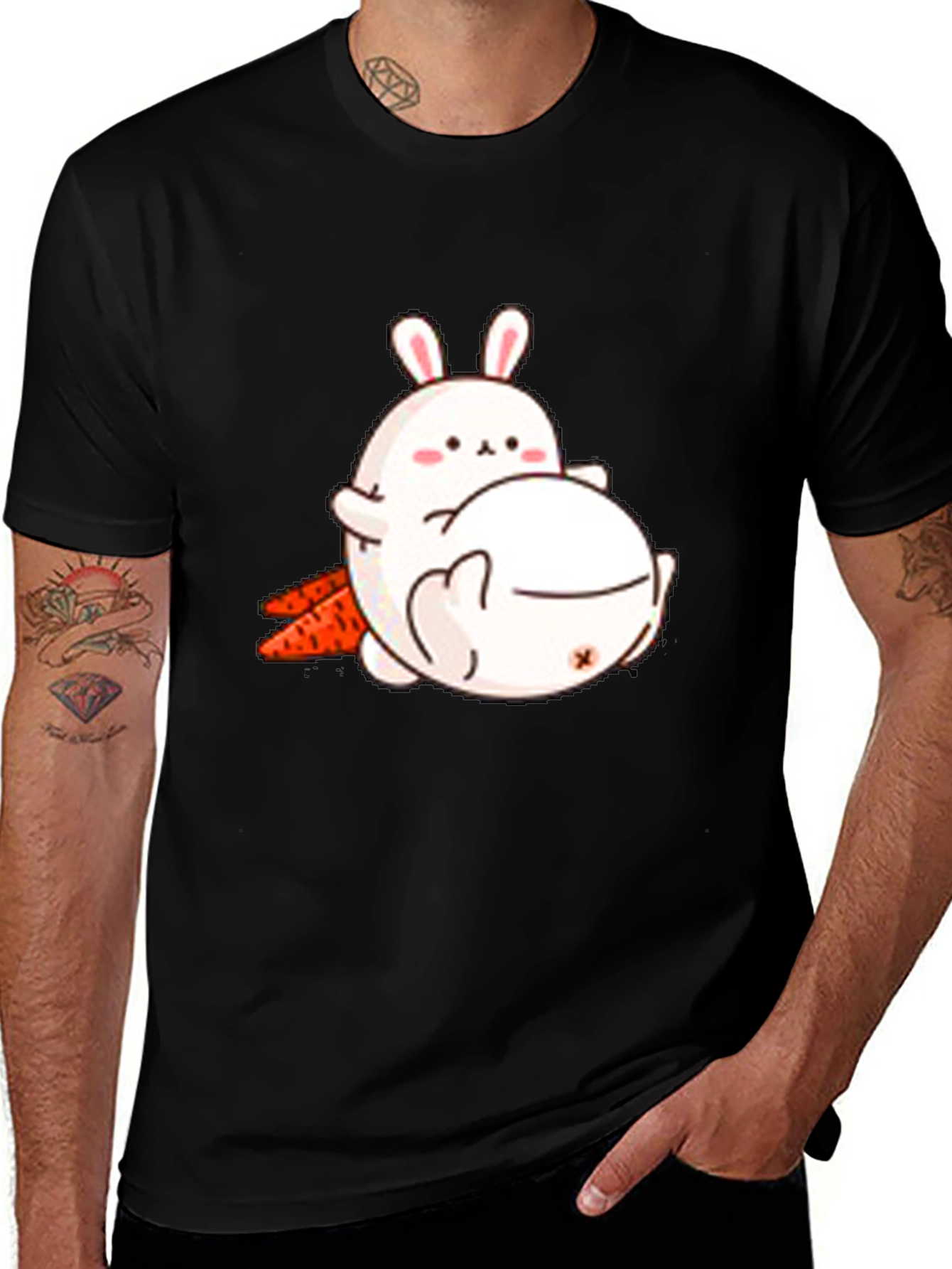 Camiseta Negra con Diseño de Conejos Adorable