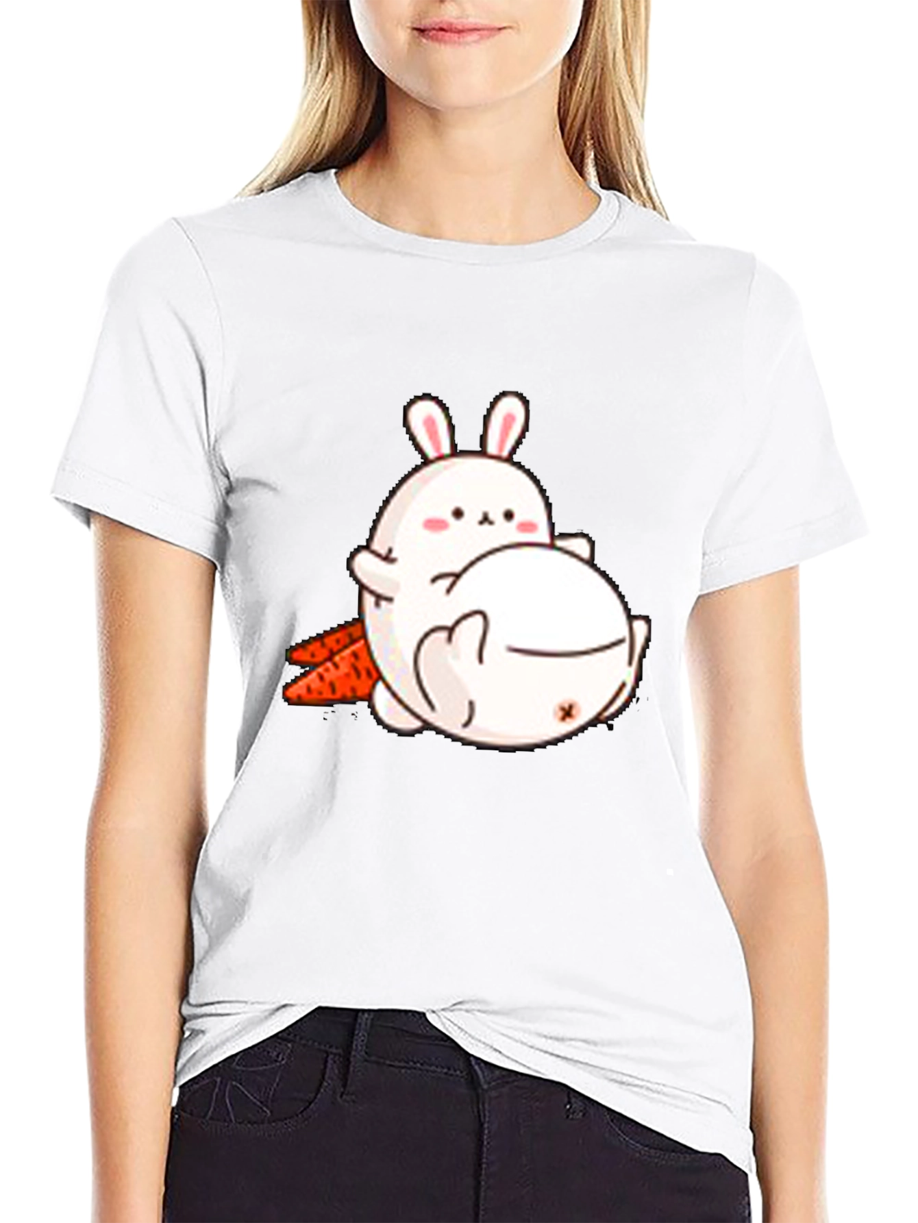 Camiseta Negra con Diseño de Conejos Adorable