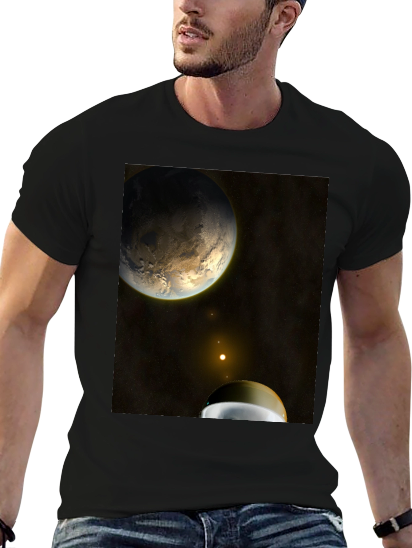 Camiseta Negra con Diseño Espacial