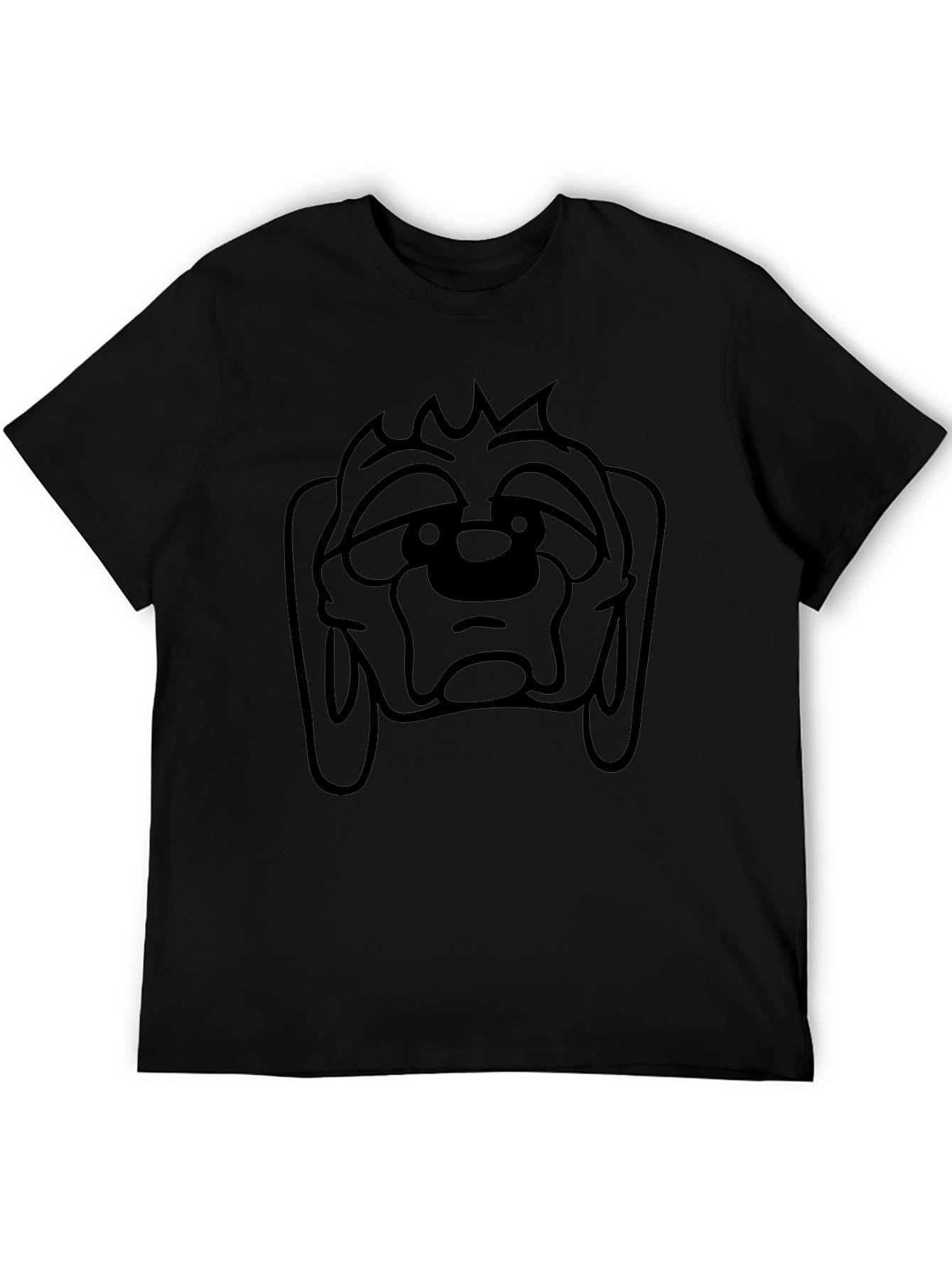 Camiseta Negra con Estampado de Cara de Perro Triste