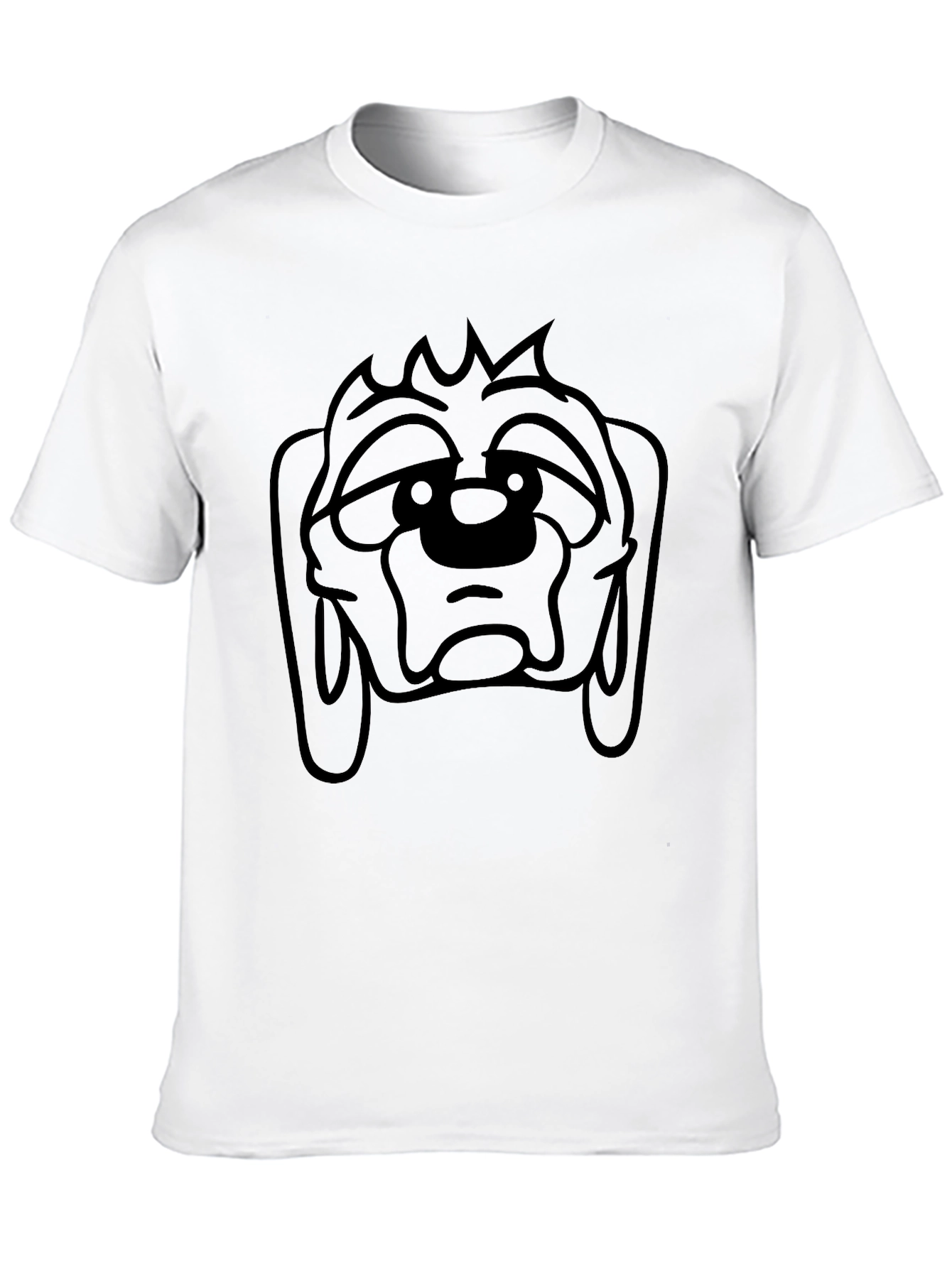 Camiseta Negra con Estampado de Cara de Perro Triste