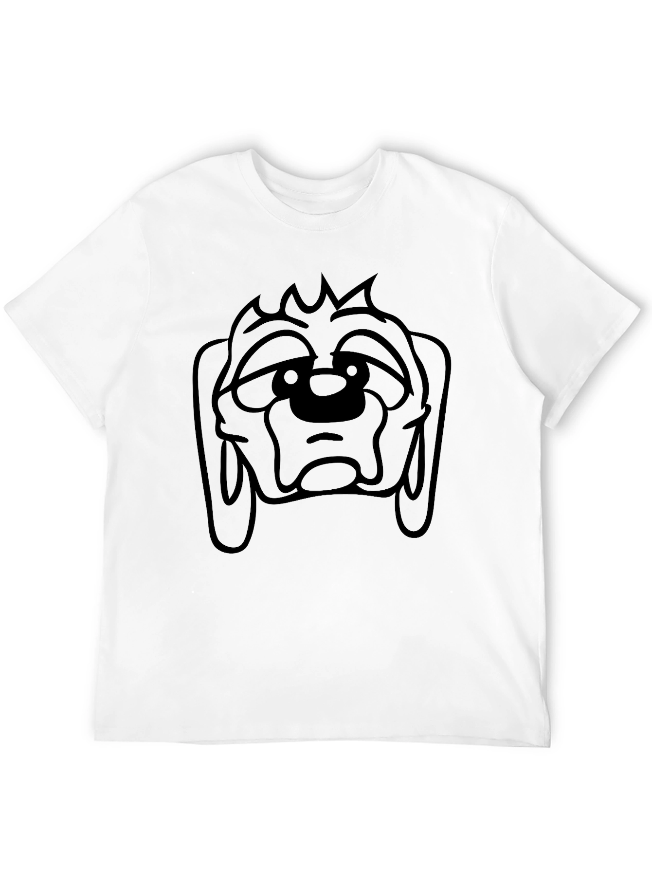 Camiseta Negra con Estampado de Cara de Perro Triste