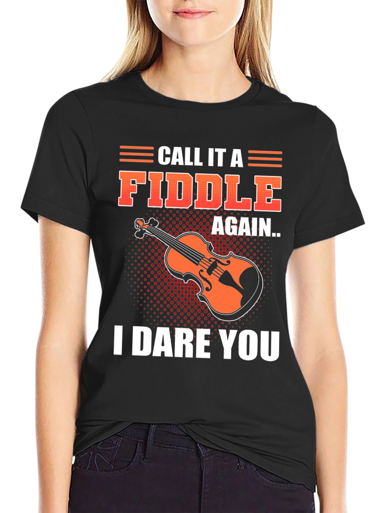 Camiseta Negra con Diseño Divertido de Violín