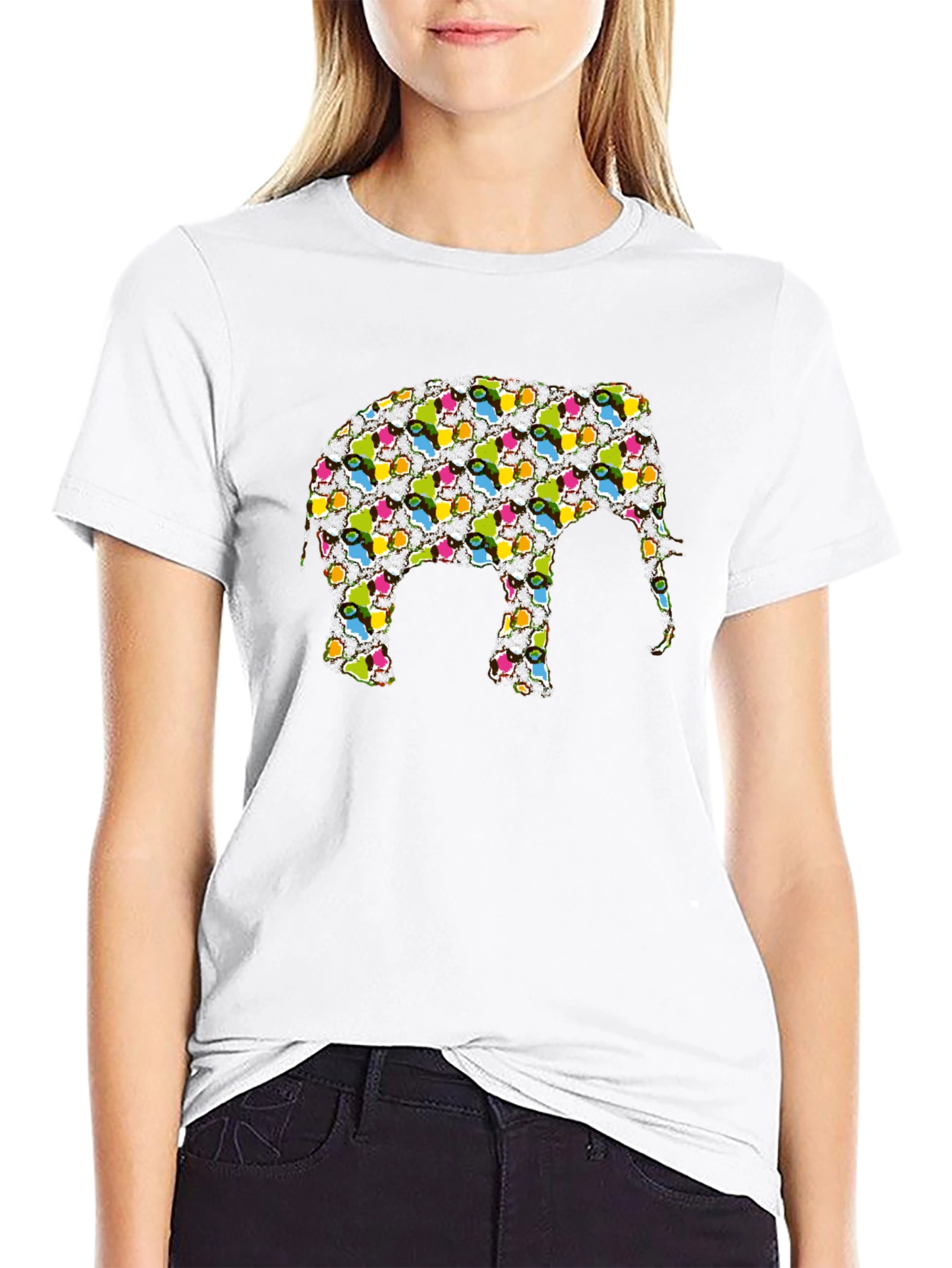 Camiseta Negra con Diseño de Elefante Abstracto