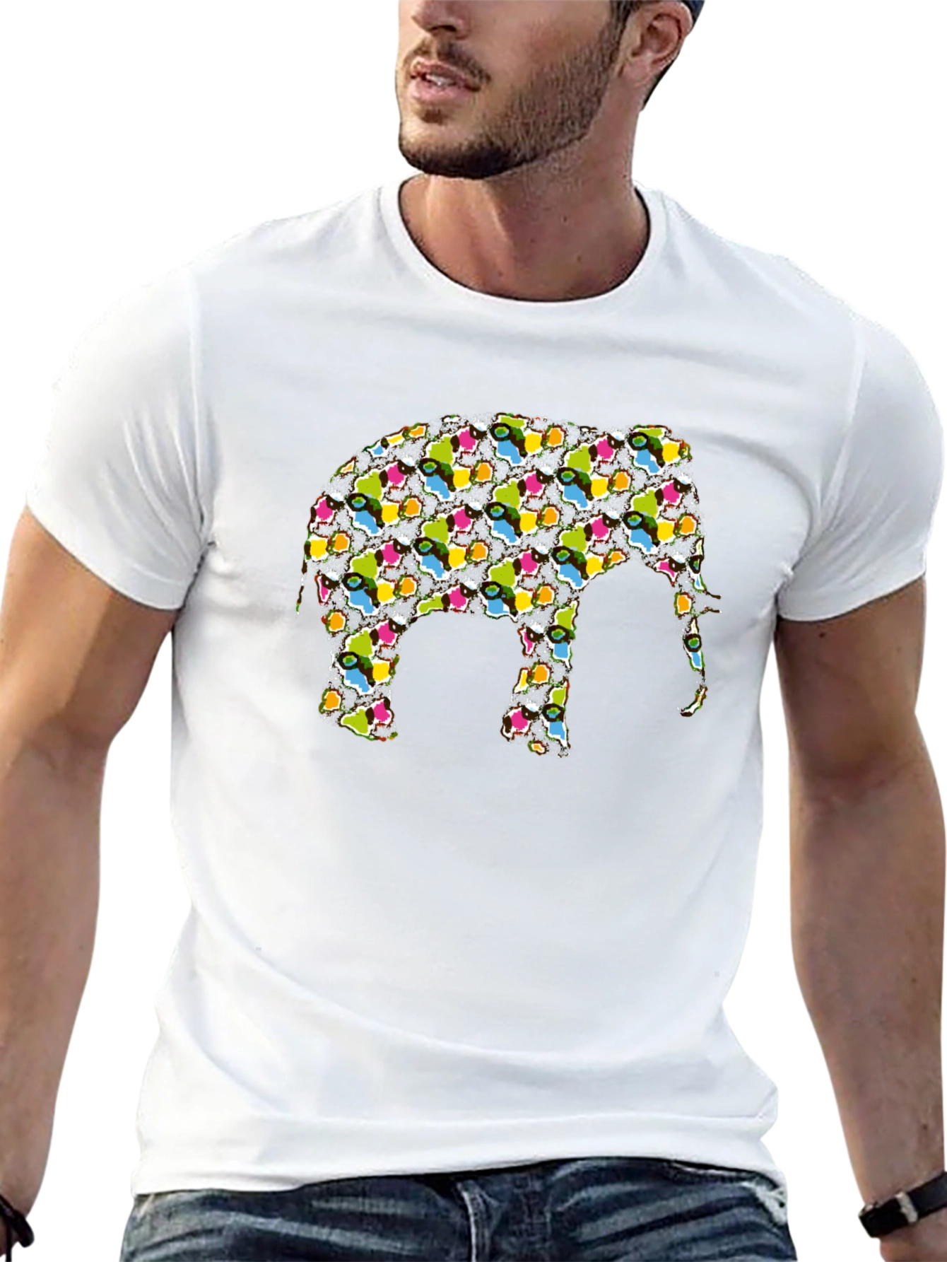 Camiseta Negra con Diseño de Elefante Abstracto