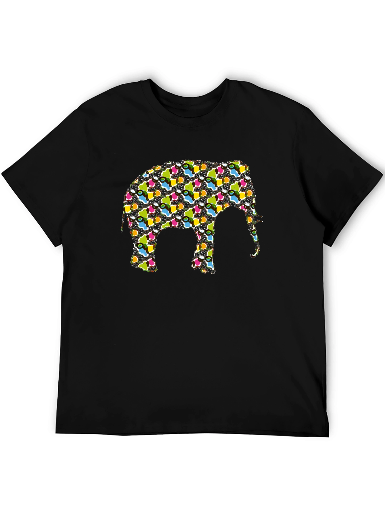 Camiseta Negra con Diseño de Elefante Abstracto