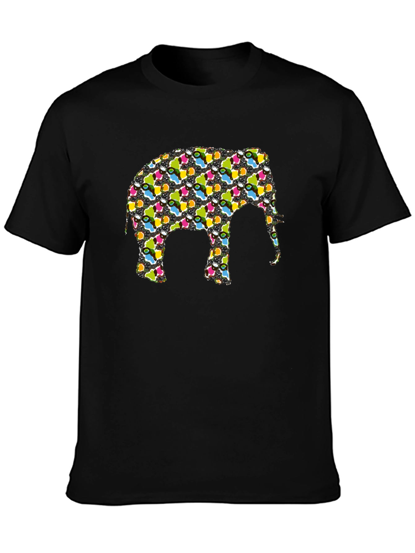 Camiseta Negra con Diseño de Elefante Abstracto