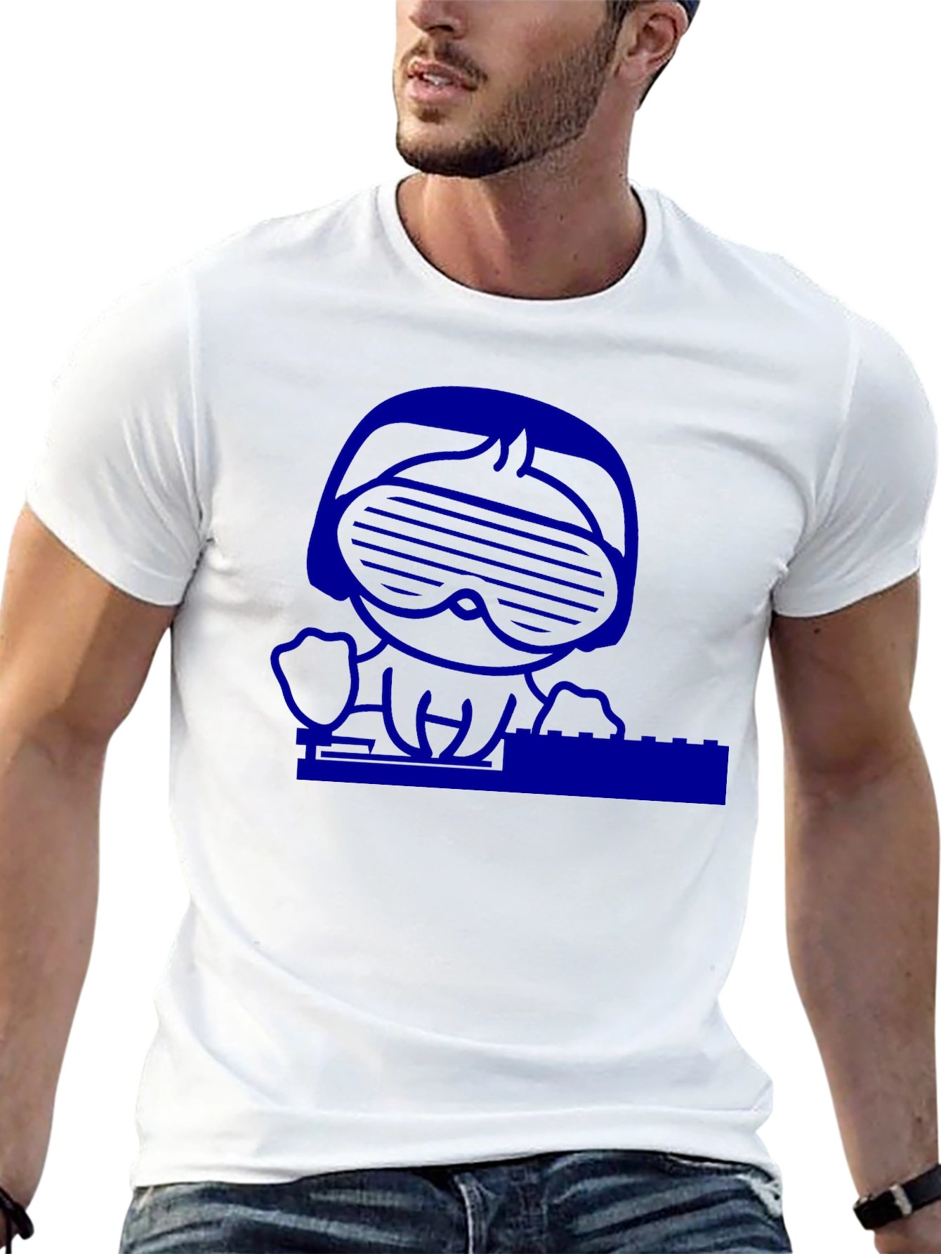 Camiseta Negra con Diseño Gráfico Azul