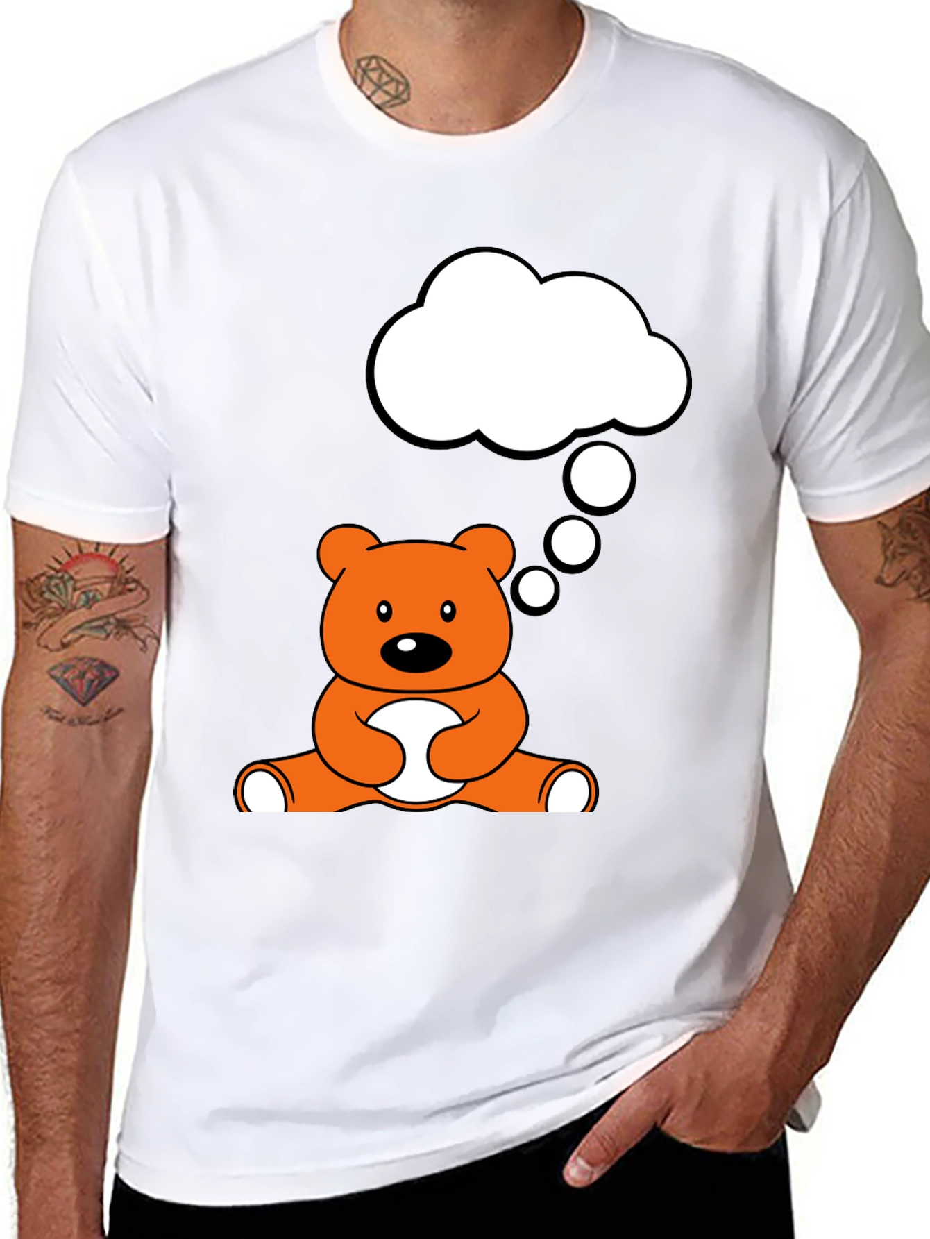 Camiseta Negra con Diseño de Oso Pensativo