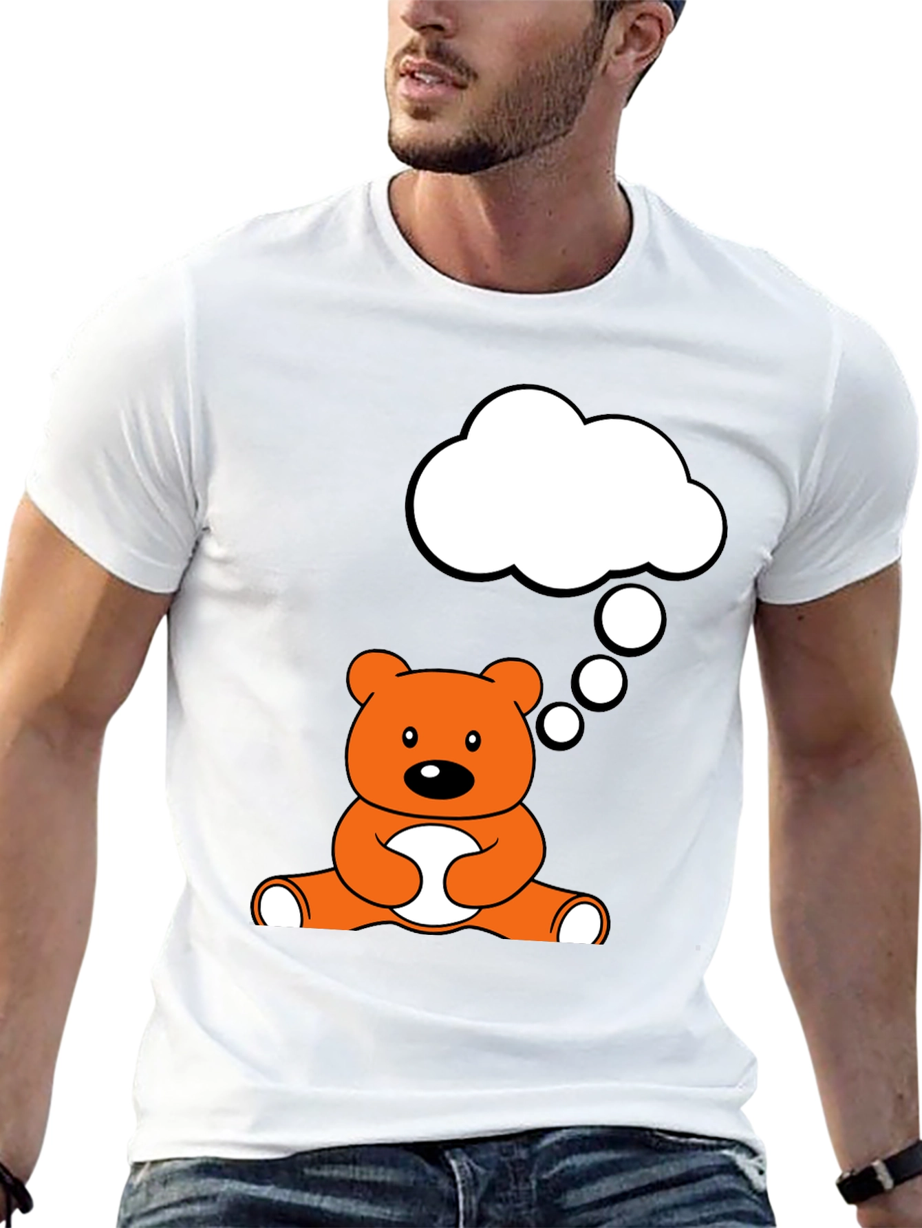 Camiseta Negra con Diseño de Oso Pensativo