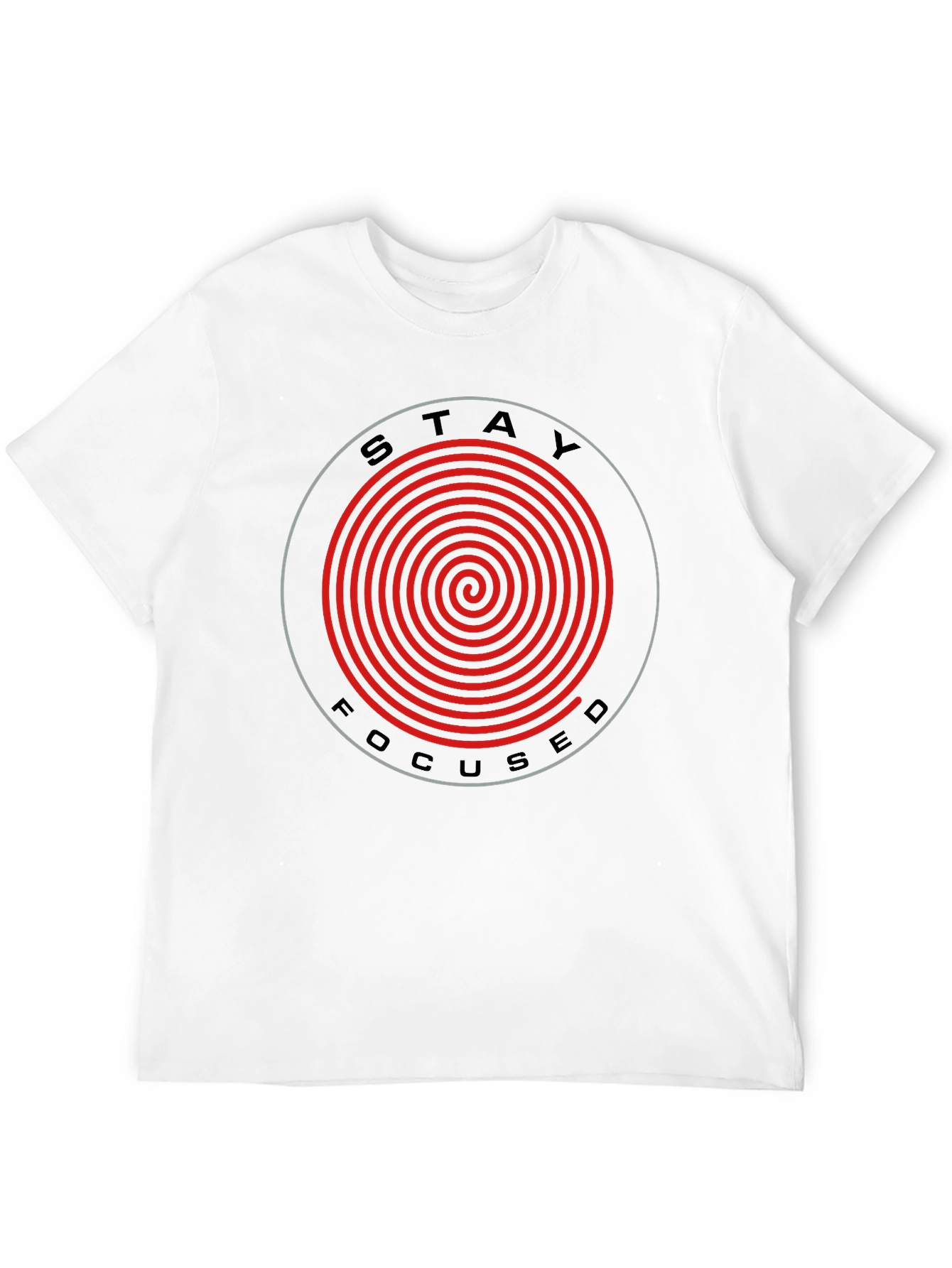 Camiseta Negra Stay Focused con Espiral Roja