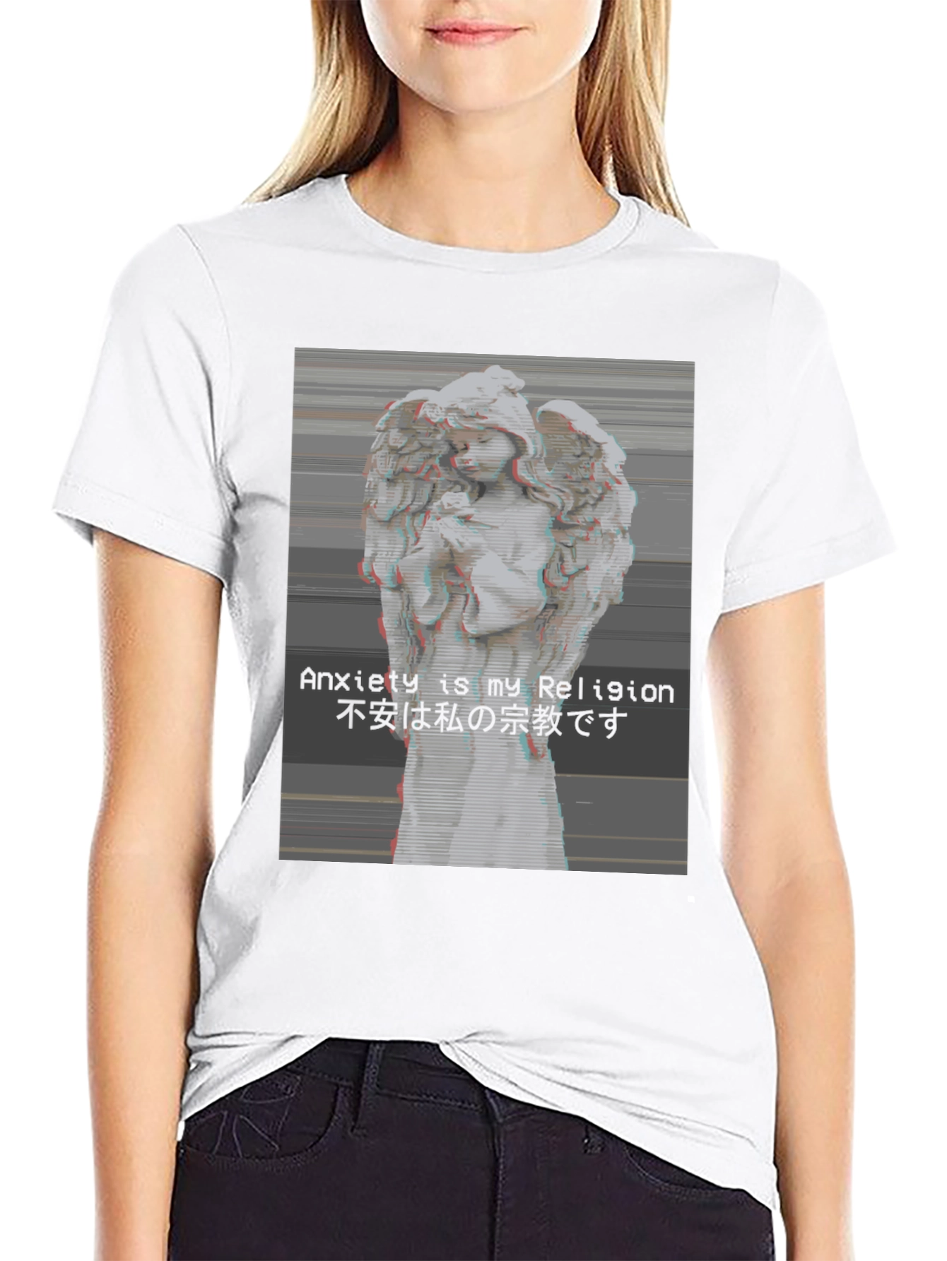 Camiseta Negra Ángel Vaporwave Anxiety is My Religion