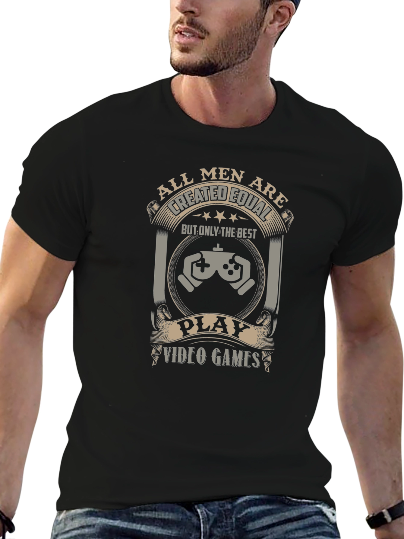 Camiseta Negra de Videojuegos All Men Are Created Equal