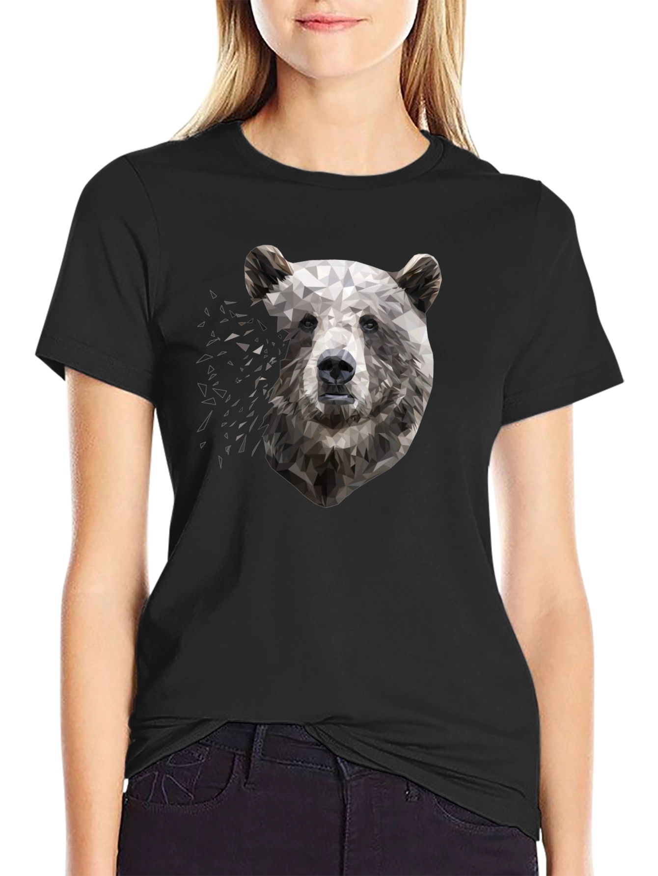 Camiseta Negra con Diseño Oso Geométrico