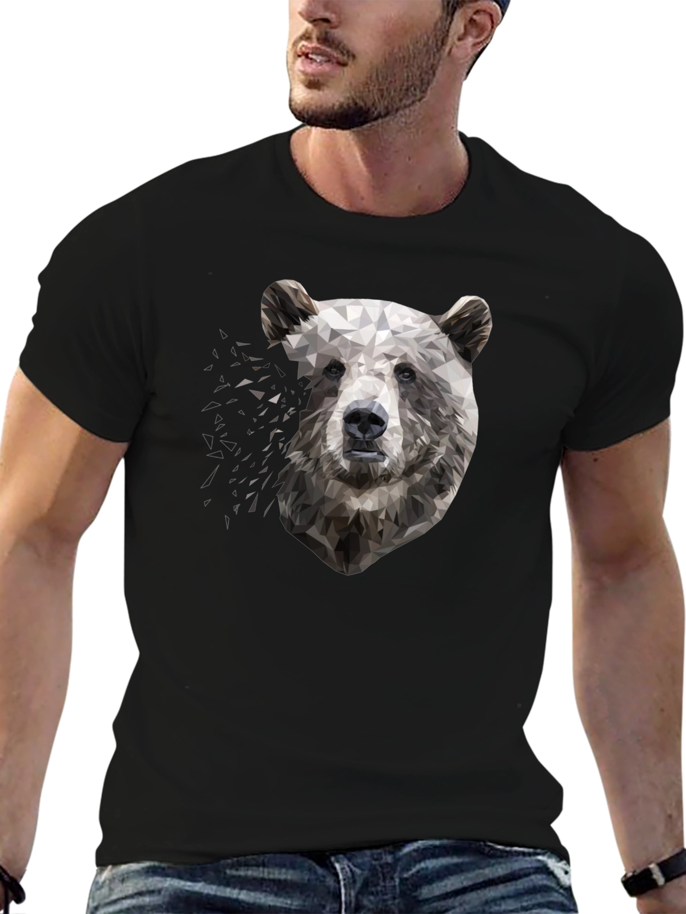 Camiseta Negra con Diseño Oso Geométrico