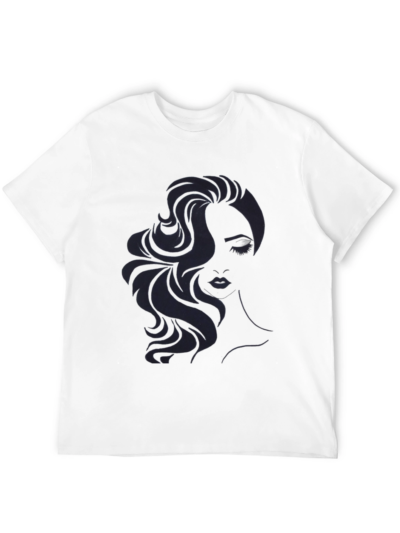 Camiseta Negra con Diseño de Rostro Femenino