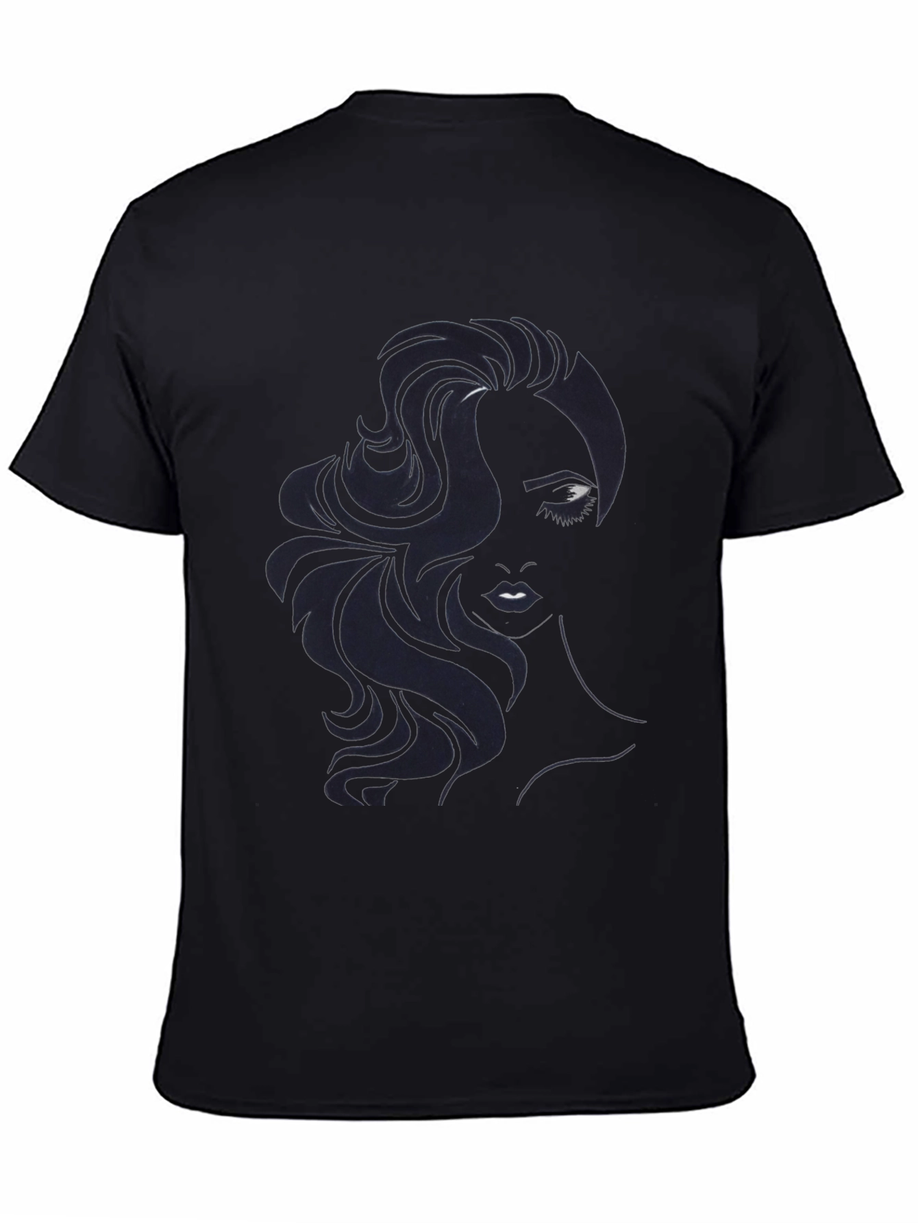 Camiseta Negra con Diseño de Rostro Femenino