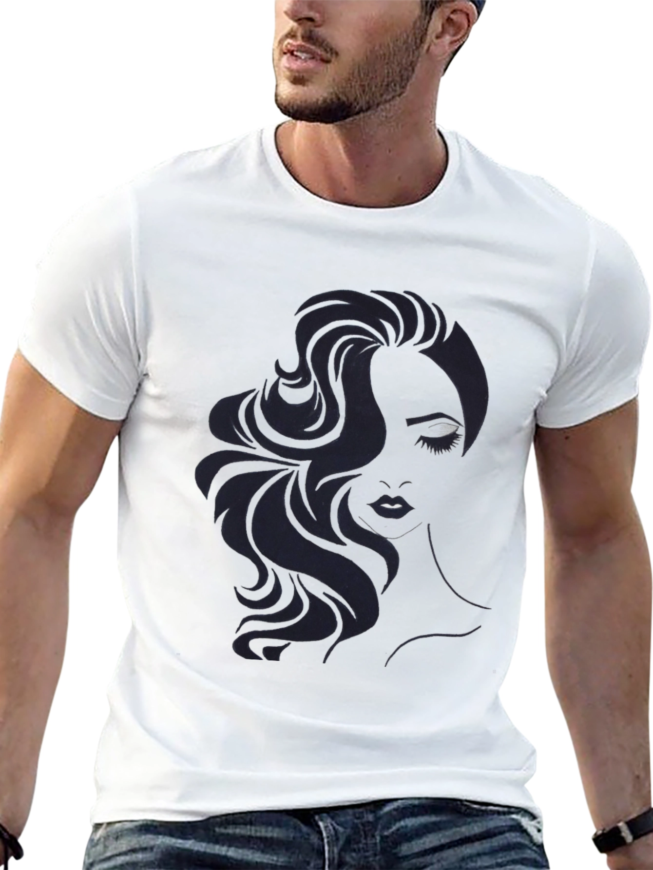 Camiseta Negra con Diseño de Rostro Femenino