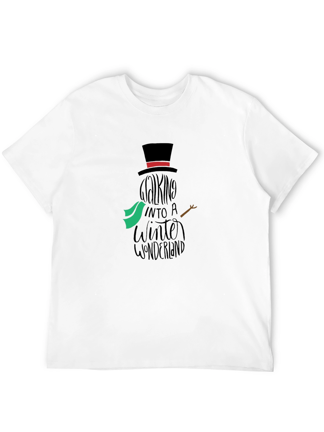 Camiseta Negra con Diseño de Muñeco de Nieve Invernal