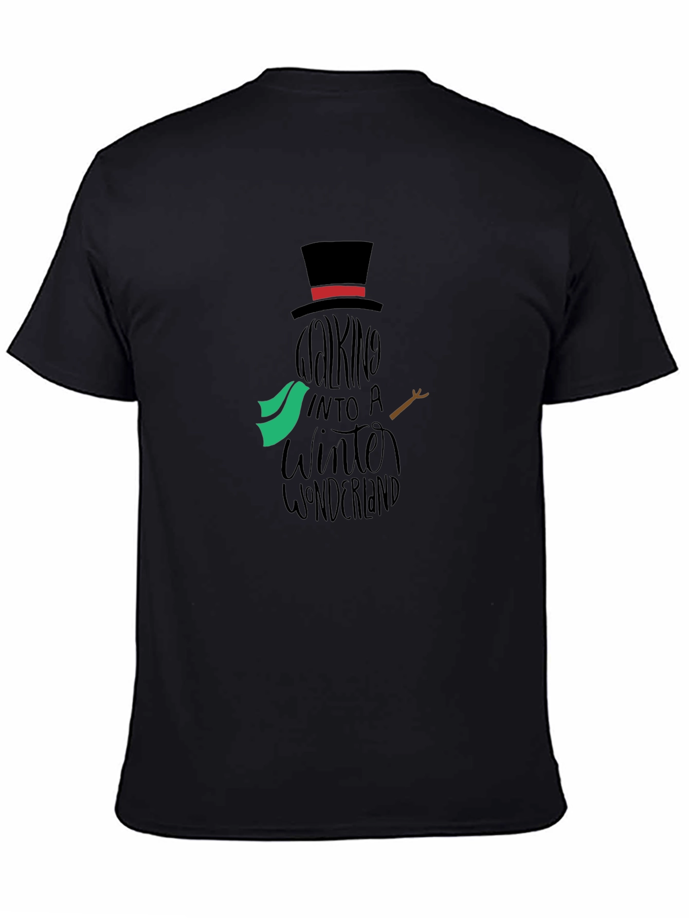 Camiseta Negra con Diseño de Muñeco de Nieve Invernal