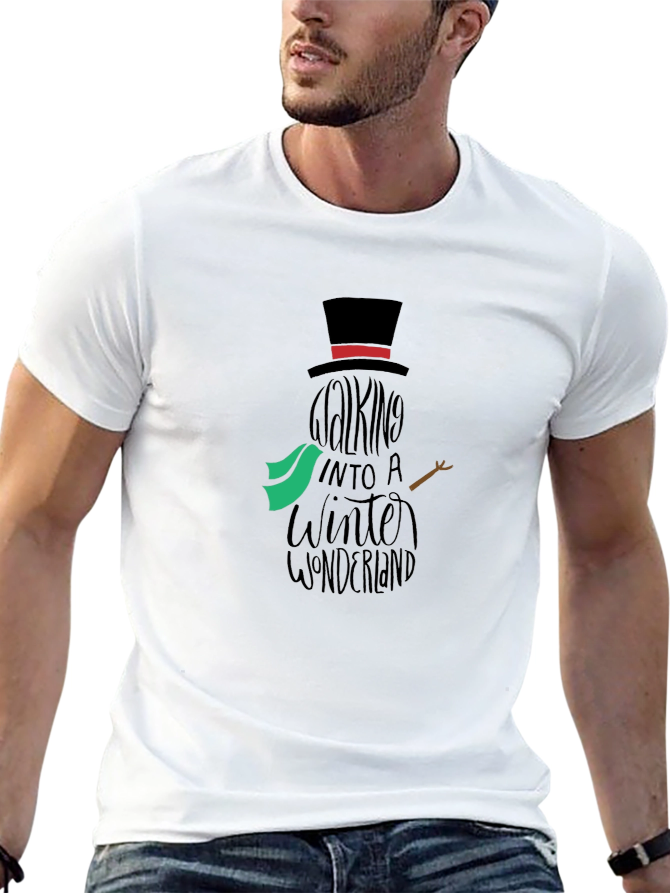 Camiseta Negra con Diseño de Muñeco de Nieve Invernal