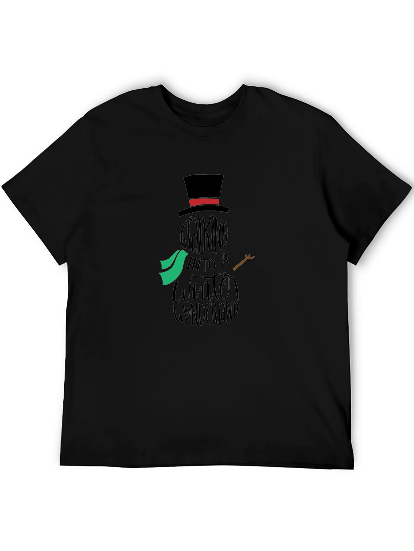 Camiseta Negra con Diseño de Muñeco de Nieve Invernal