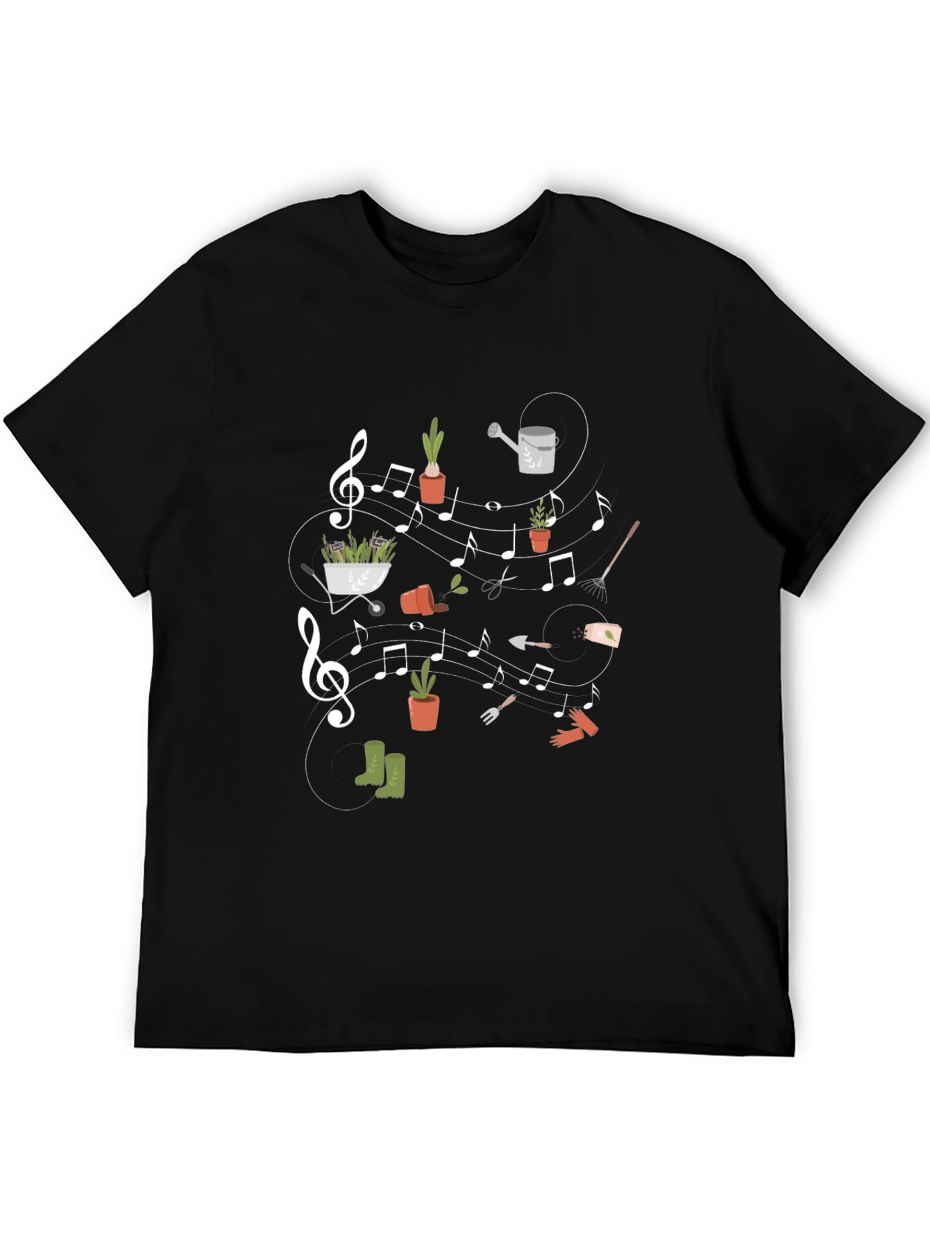 Camiseta Negra con Diseño de Jardinería Musical