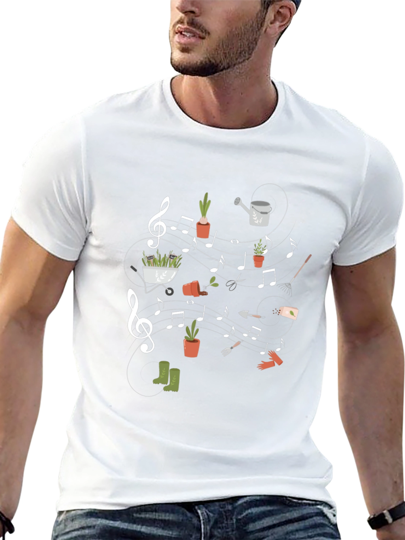Camiseta Negra con Diseño de Jardinería Musical