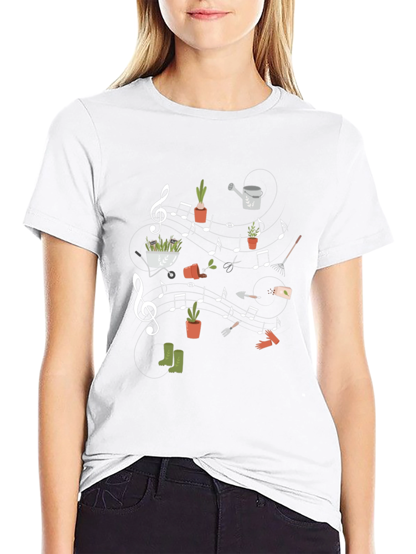Camiseta Negra con Diseño de Jardinería Musical