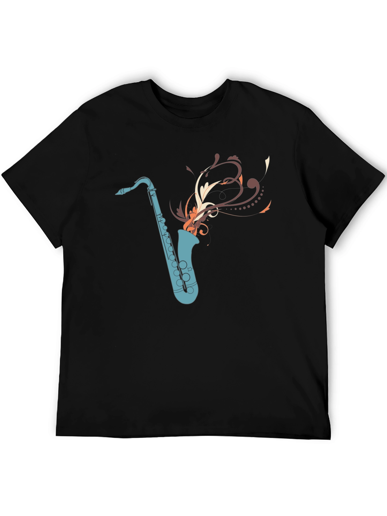 Camiseta Negra con Diseño de Saxofón Abstracto