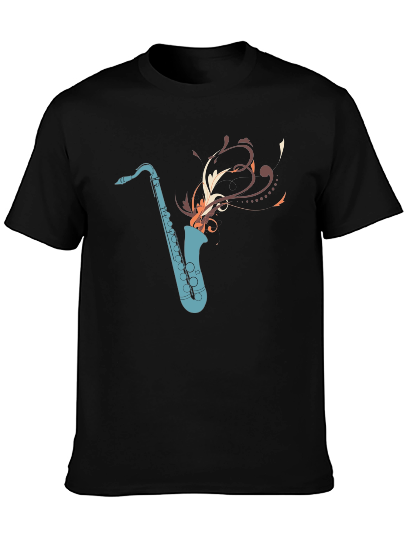 Camiseta Negra con Diseño de Saxofón Abstracto