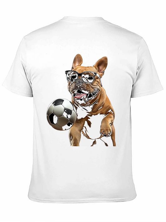 Camiseta Negra con Bulldog Francés Jugando Fútbol
