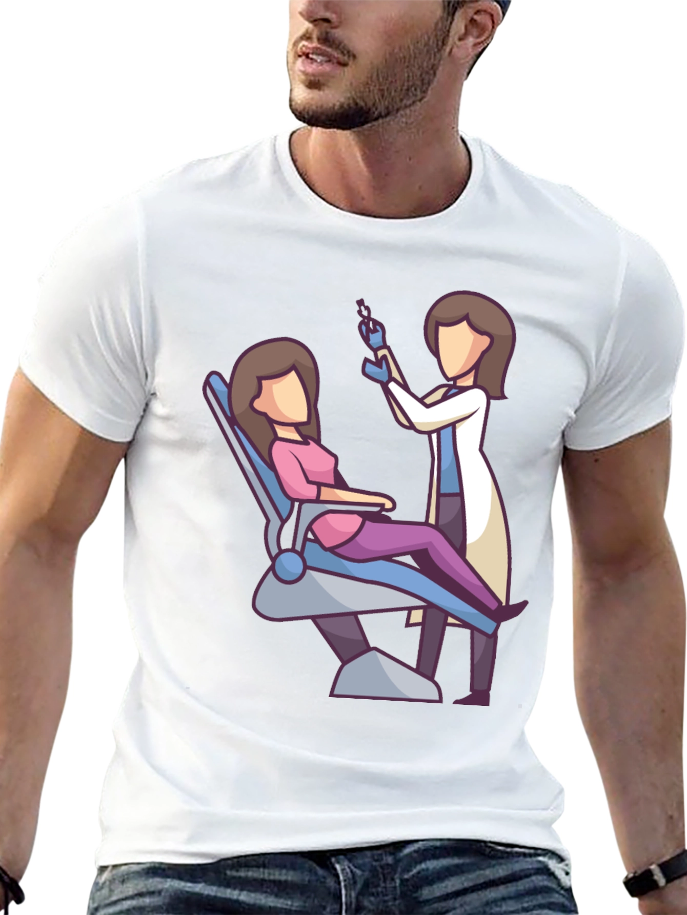 Camiseta Negra con Diseño de Dentista y Paciente