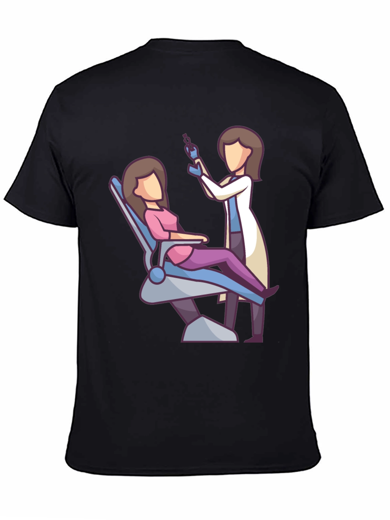 Camiseta Negra con Diseño de Dentista y Paciente
