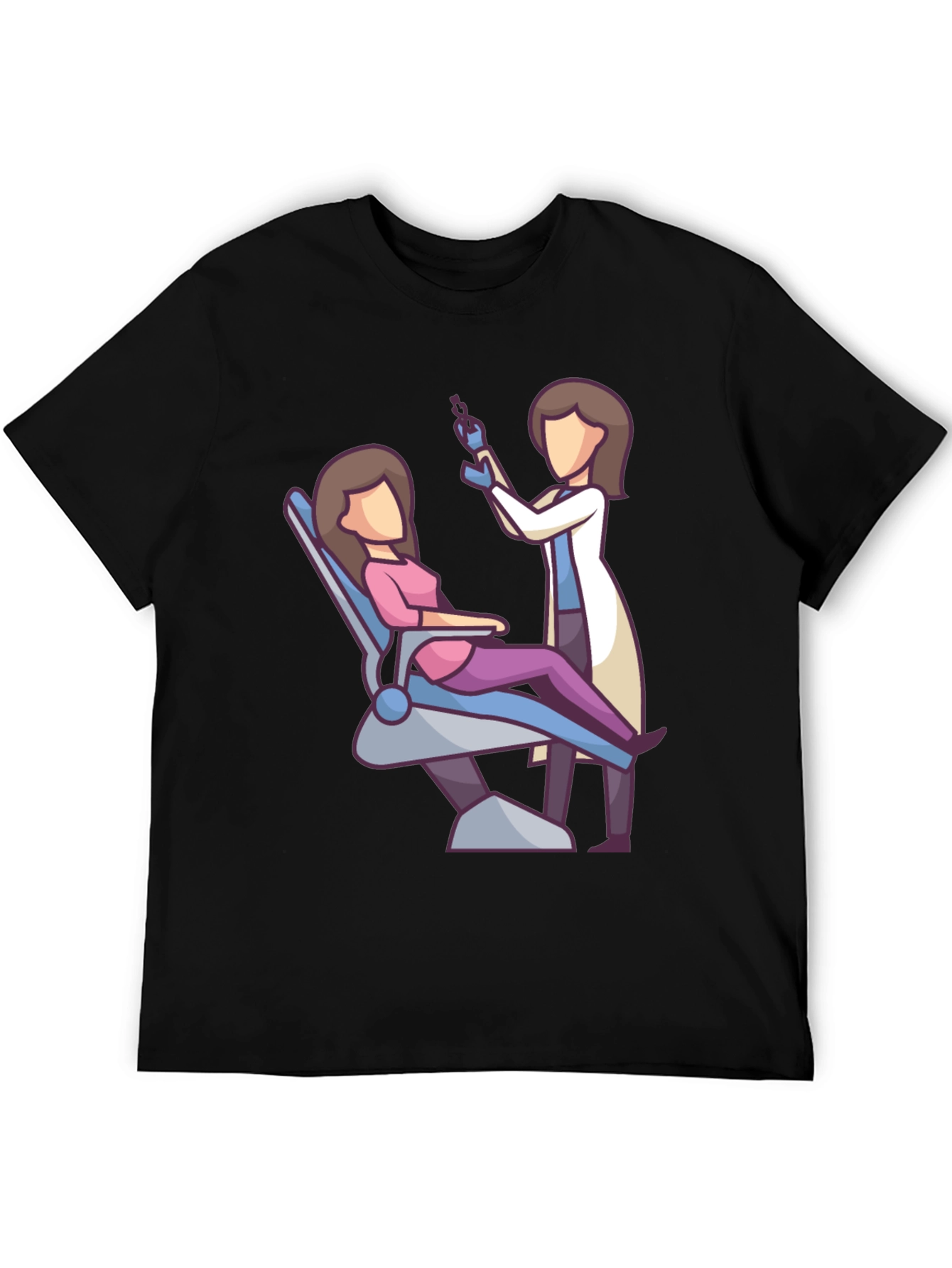 Camiseta Negra con Diseño de Dentista y Paciente