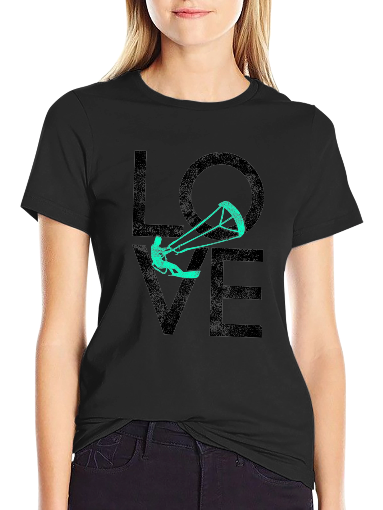 Camiseta Negra Estampada LOVE Kitesurf