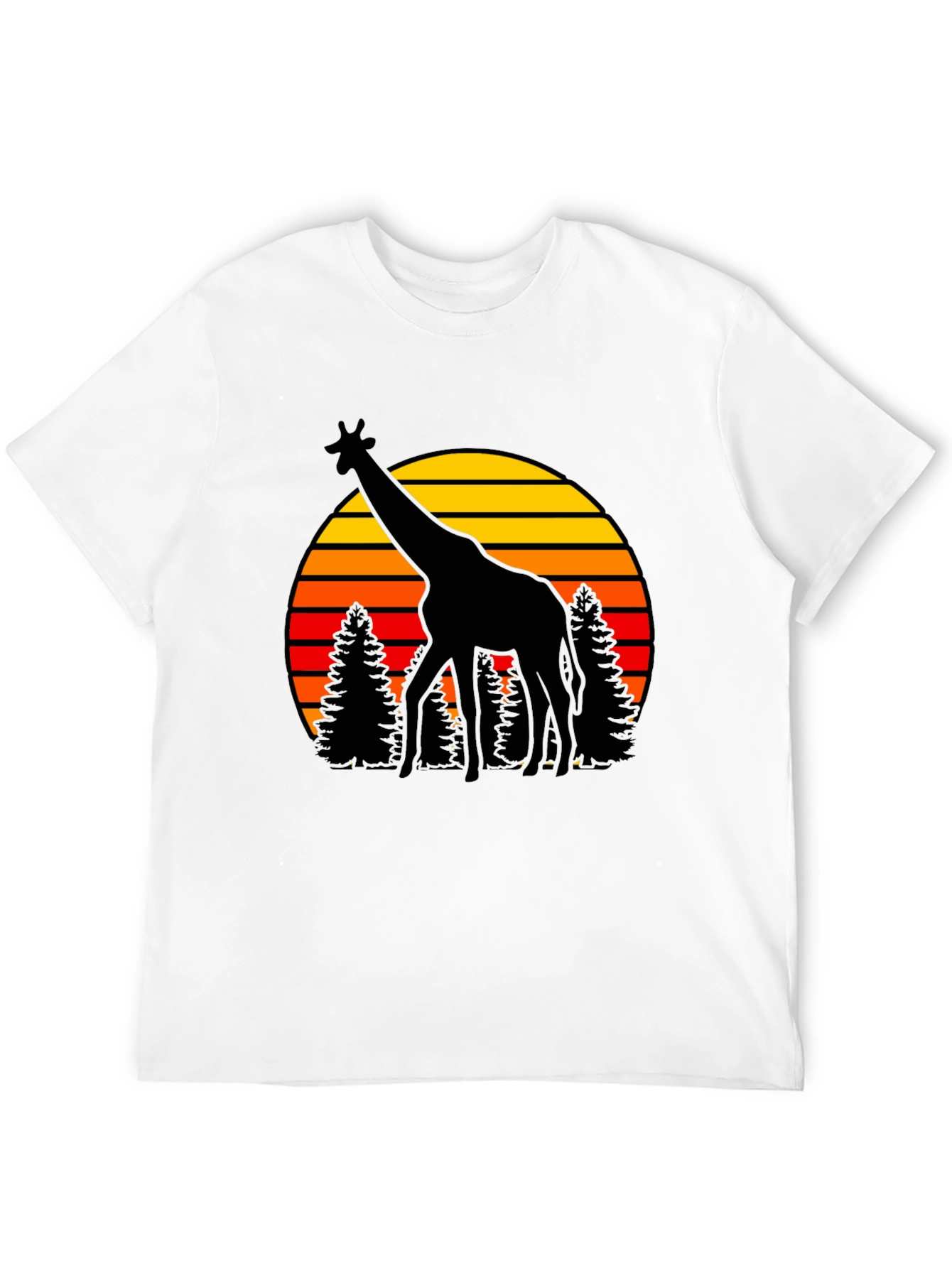 Camiseta Negra con Jirafa y Atardecer Retro