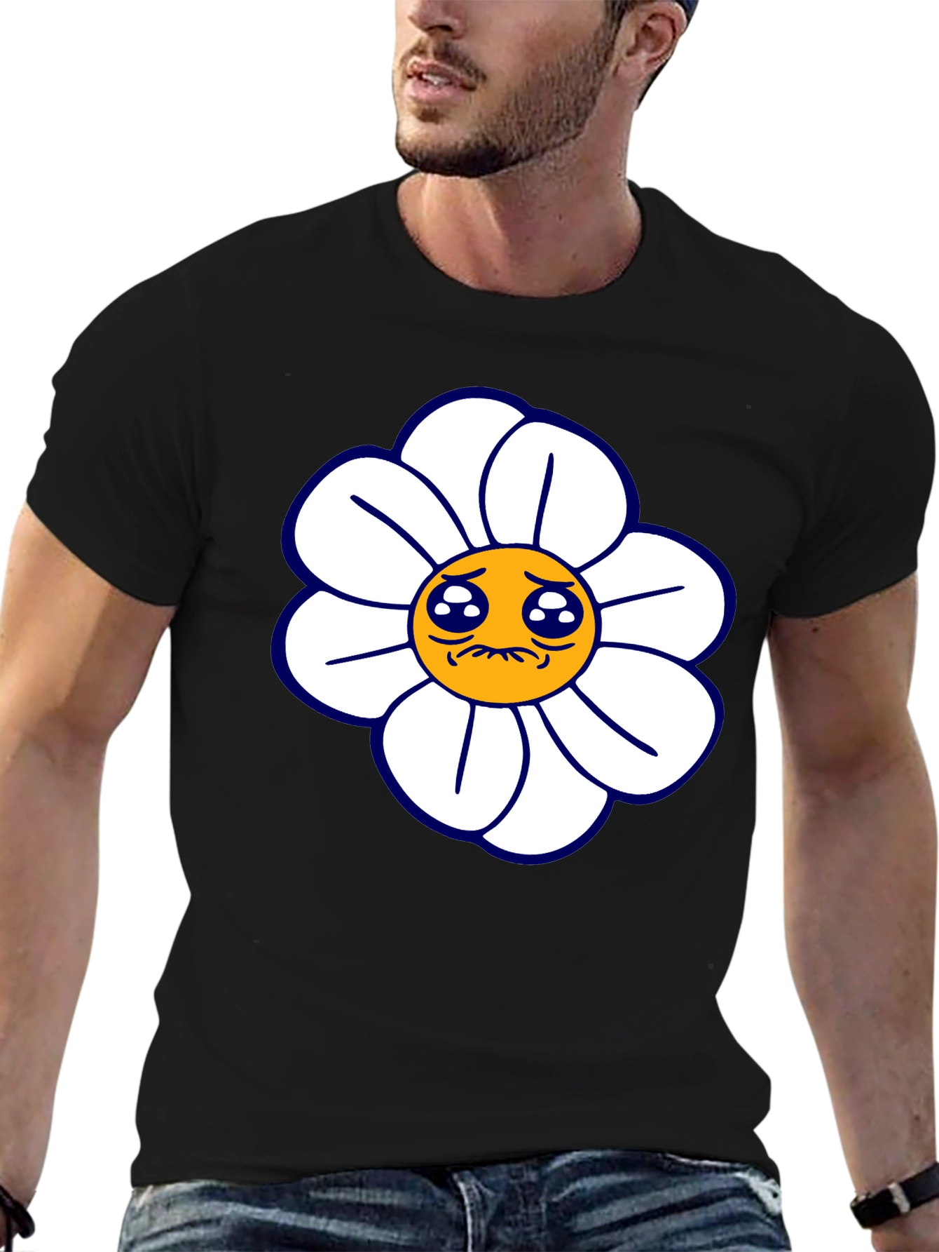Camiseta Negra con Diseño Floral Triste