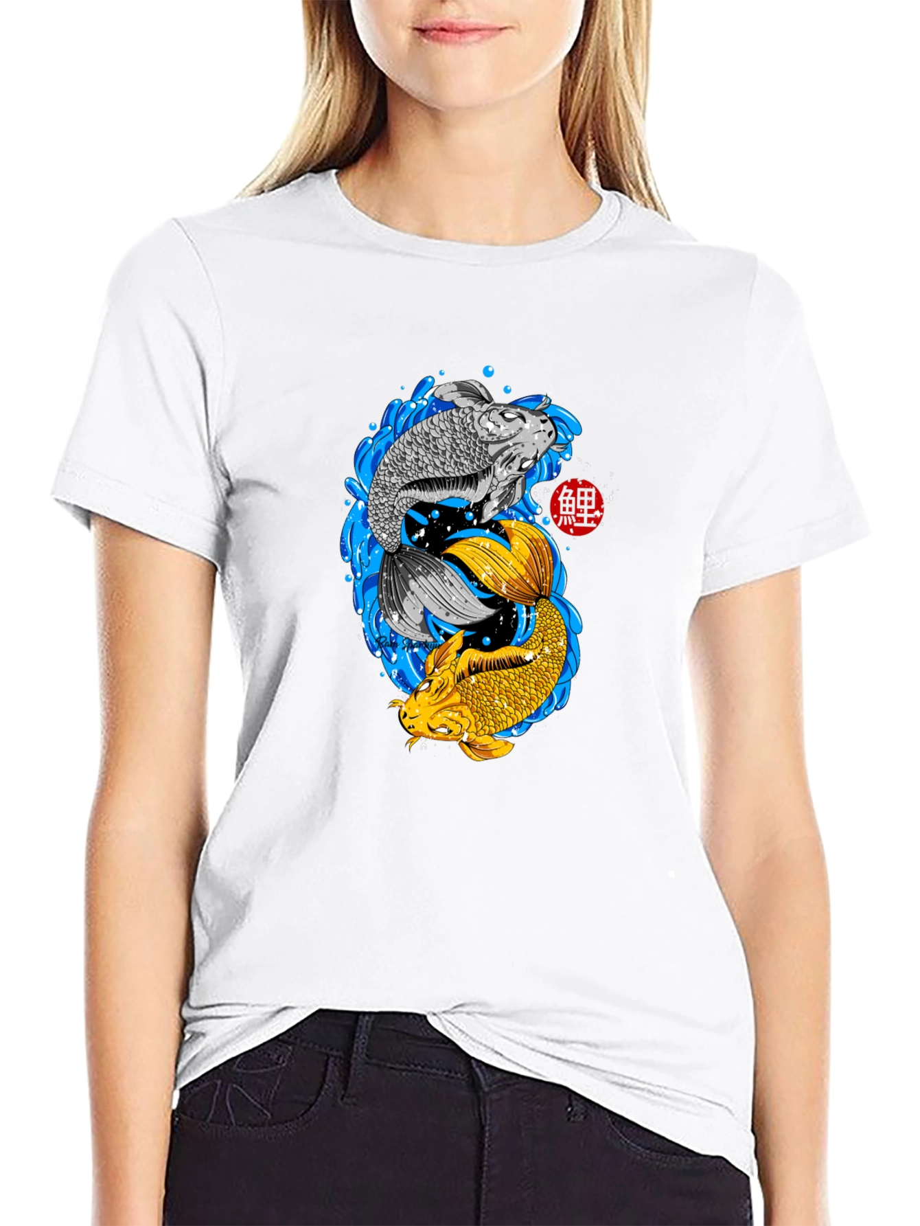 Camiseta Negra con Diseño Koi Yin Yang