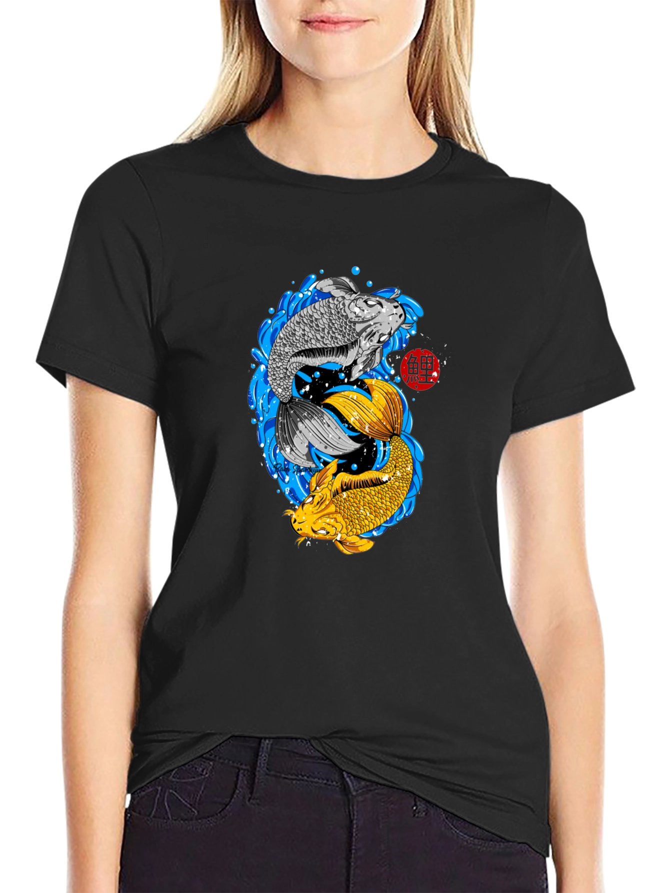 Camiseta Negra con Diseño Koi Yin Yang