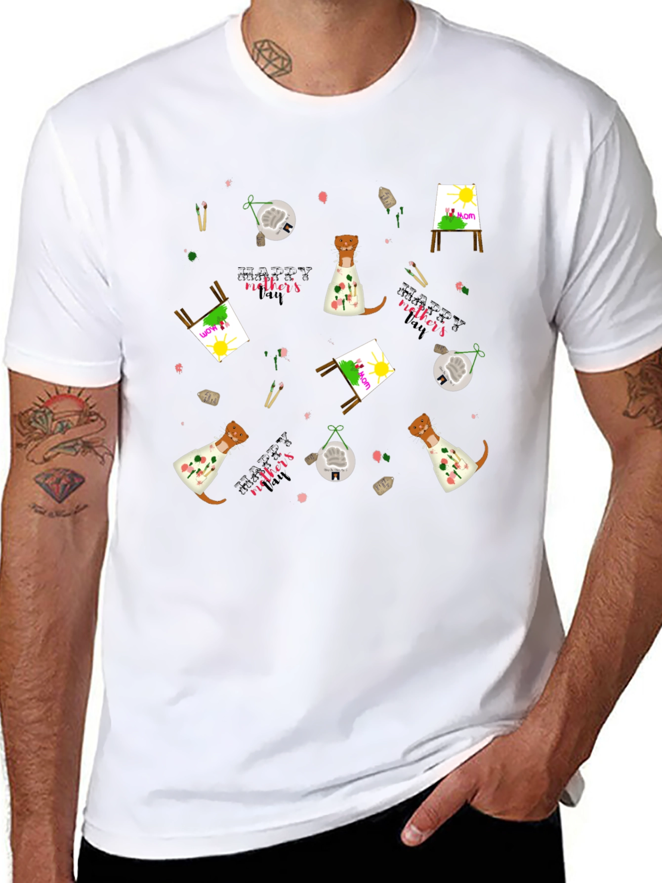 Camiseta Negra con Diseño Día de la Madre Artístico