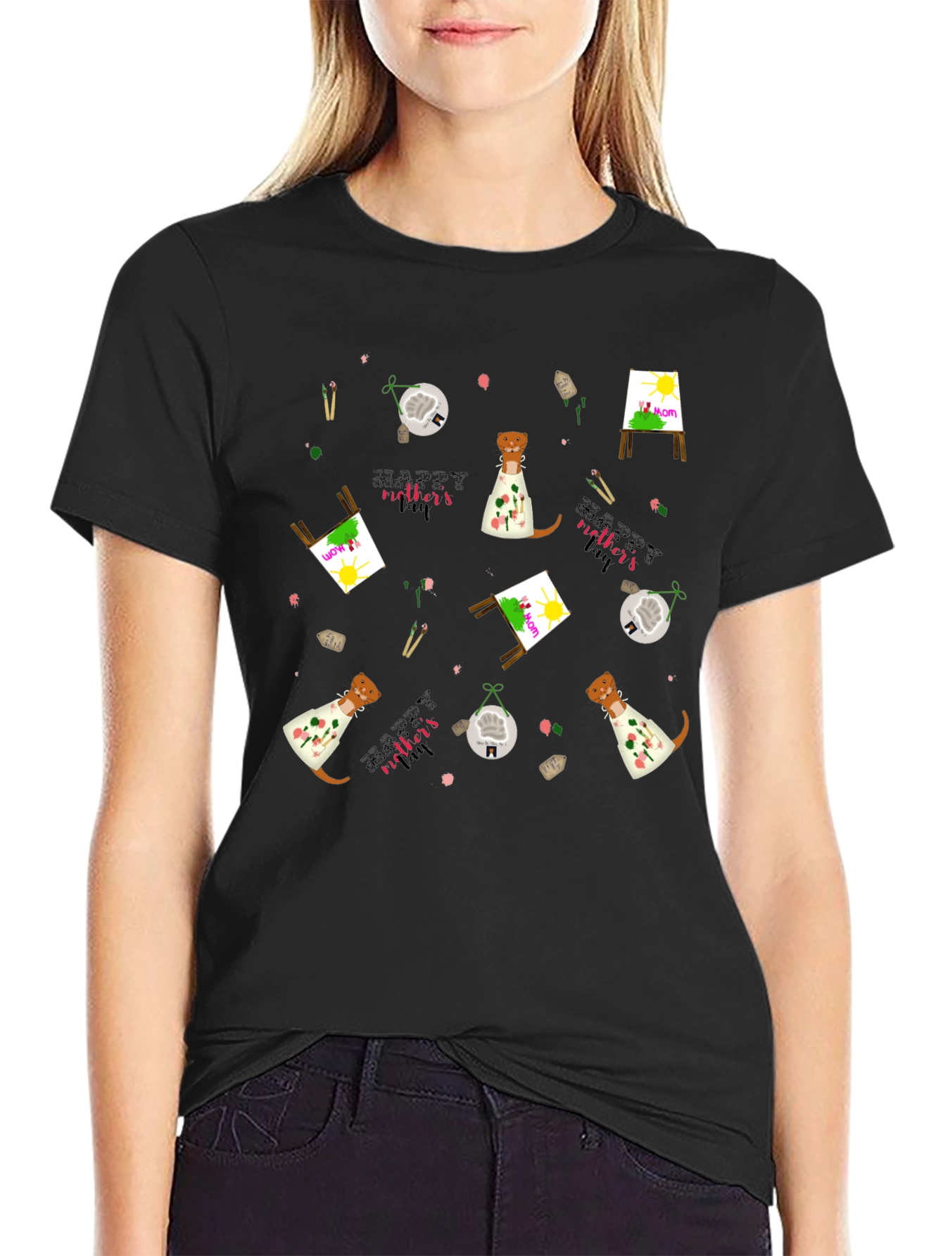 Camiseta Negra con Diseño Día de la Madre Artístico