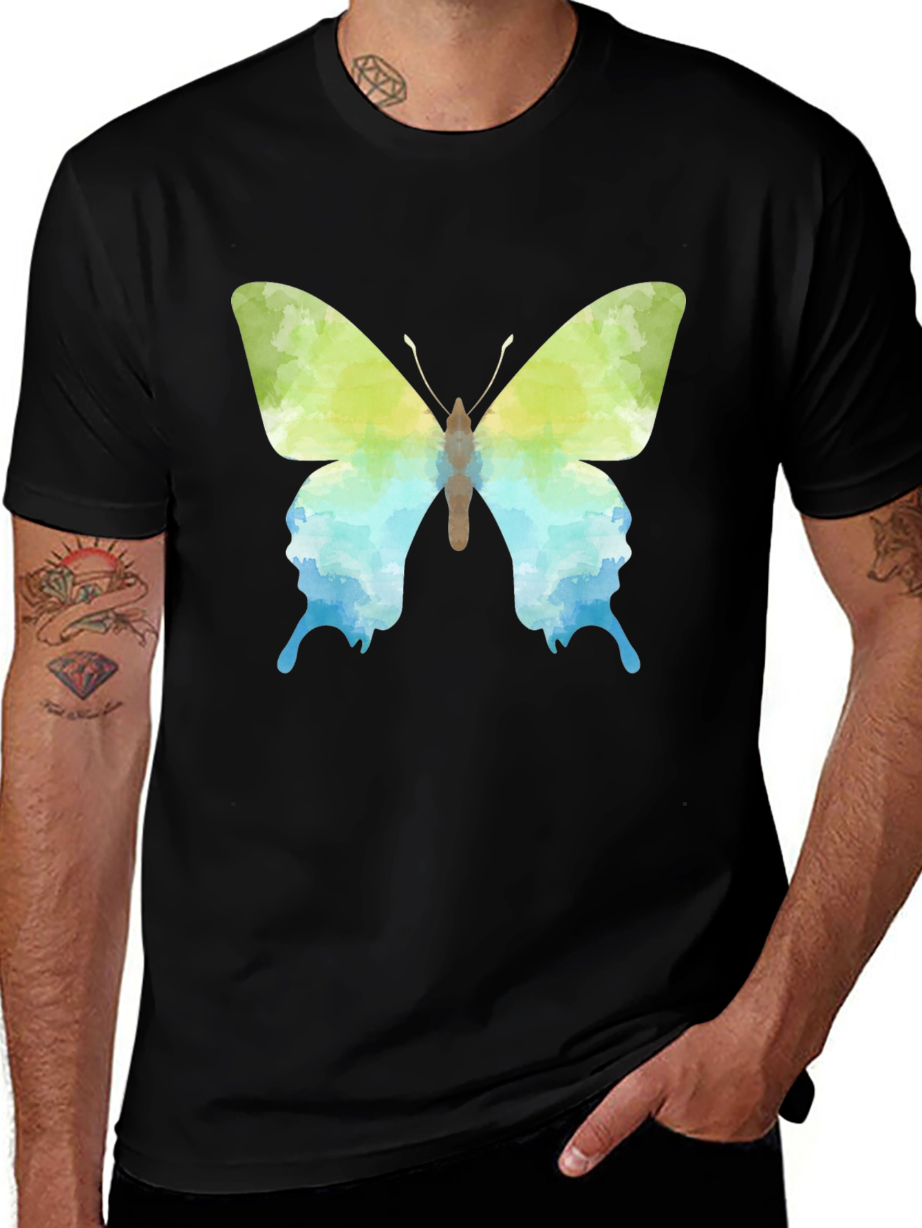 Camiseta Negra con Diseño de Mariposa Acuarela