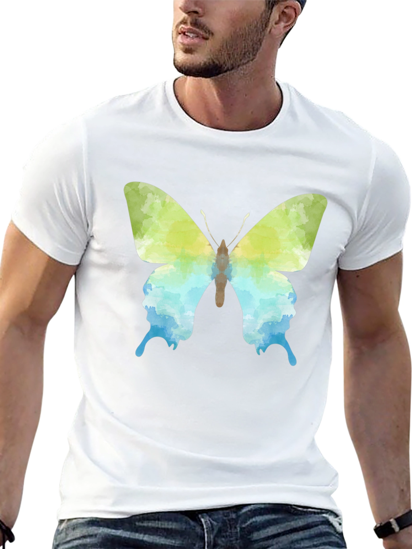Camiseta Negra con Diseño de Mariposa Acuarela