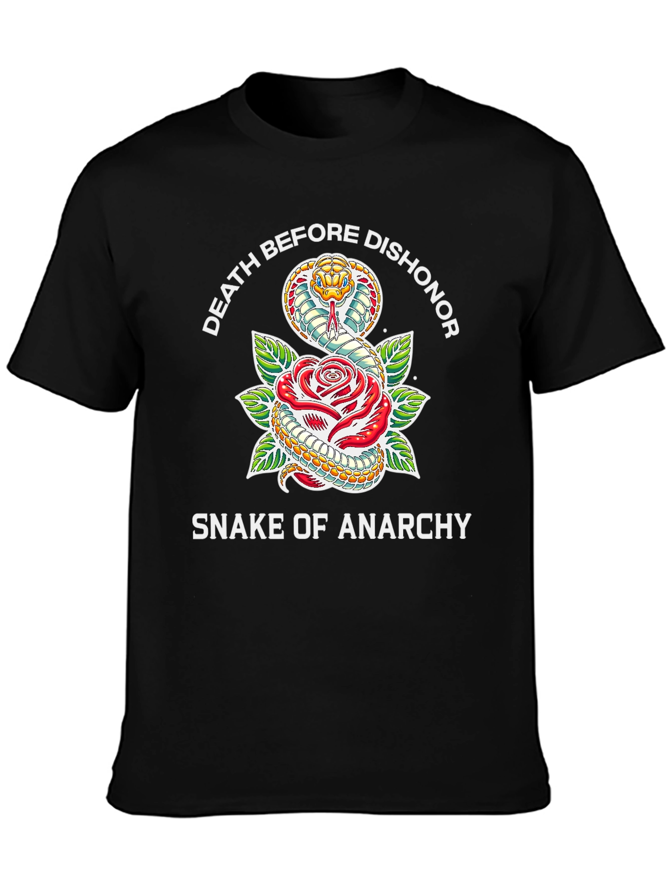 Camiseta Negra: Serpiente y Rosa - Anarquía
