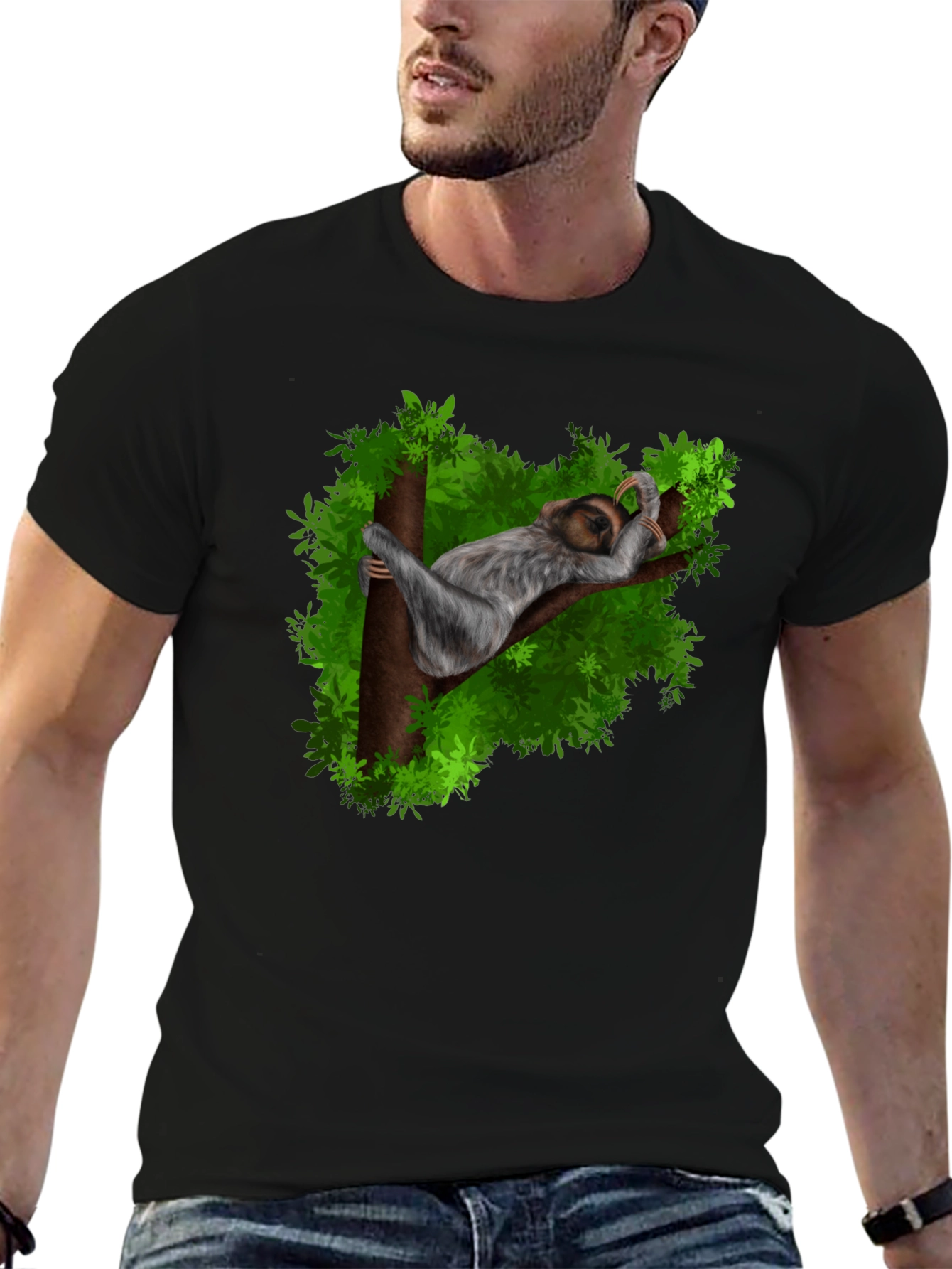 Camiseta Negra con Diseño de Perezoso Durmiendo