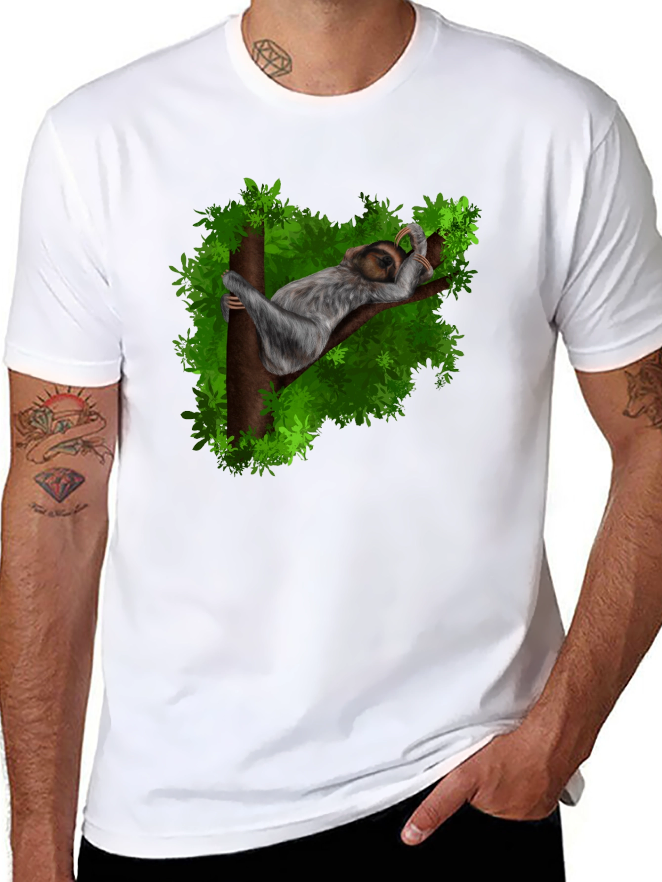 Camiseta Negra con Diseño de Perezoso Durmiendo